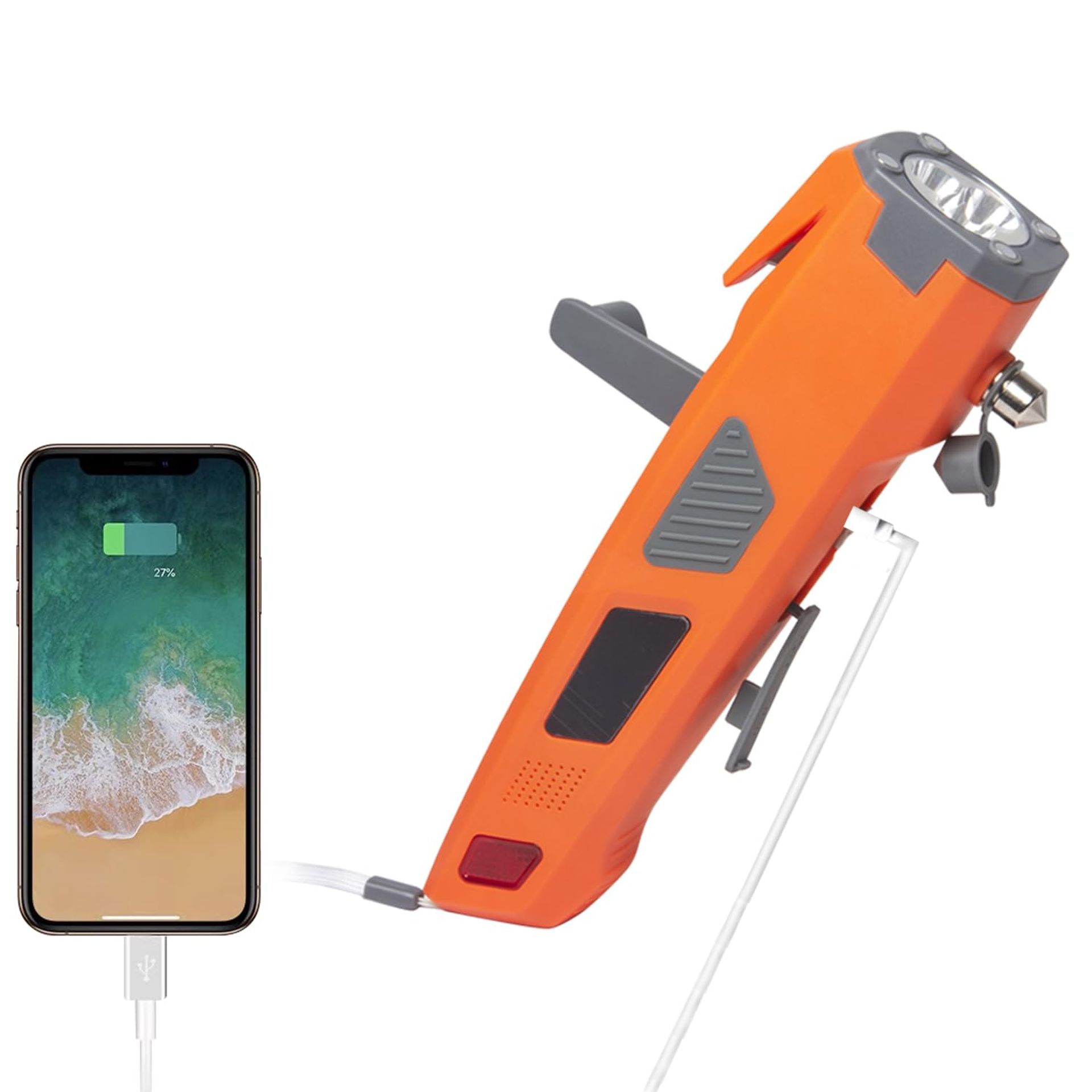 8-in-1 Car Safety Hammer Multifunctional Emergency Escape Tool with Seat Belt Cutter, LED Flashlight, SOS Beacon and Alarm - Orange 1pcs