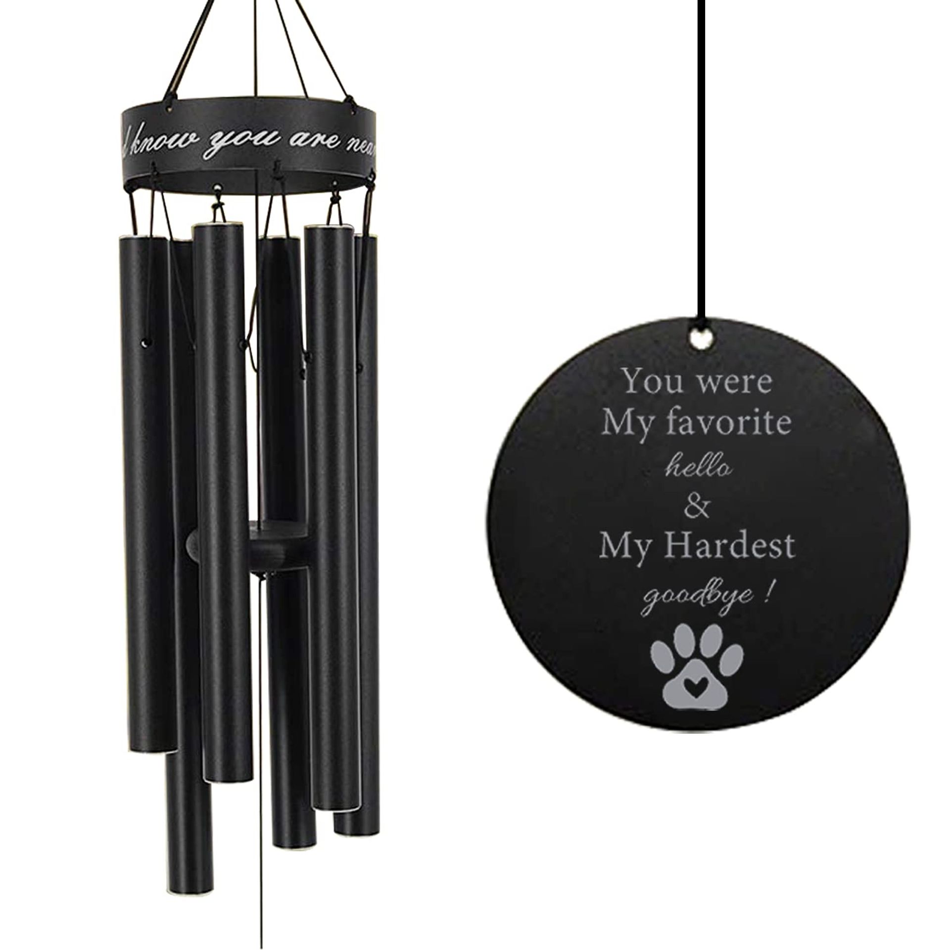 Pet Memorial Wind Chime 30 Inch Paw Print Remembrance Gift for Pets - Black 30"