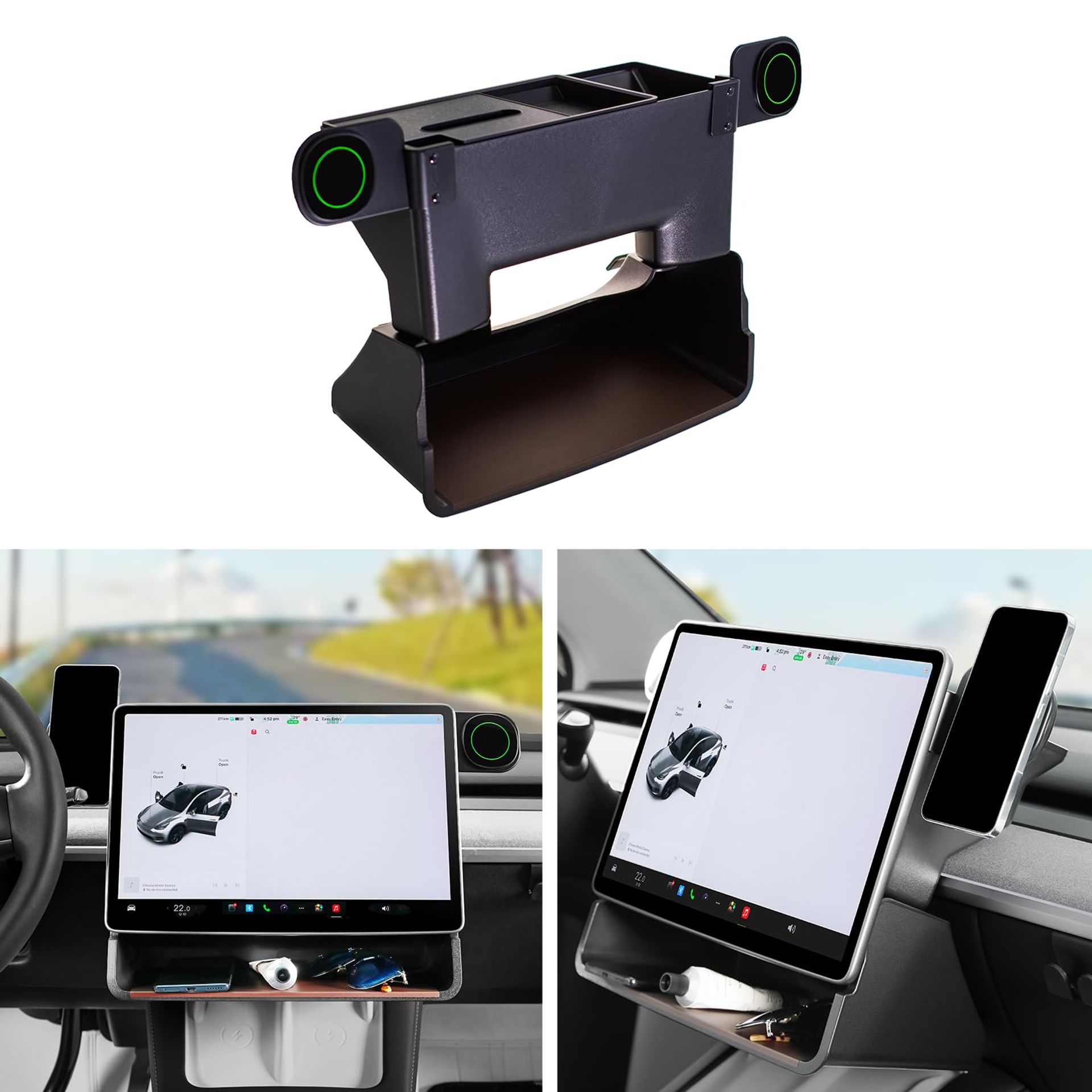 Tesla Model Y/3 Under Screen Storage Box Magnetic Phone Holders Hidden Centre Console Organiser - Black