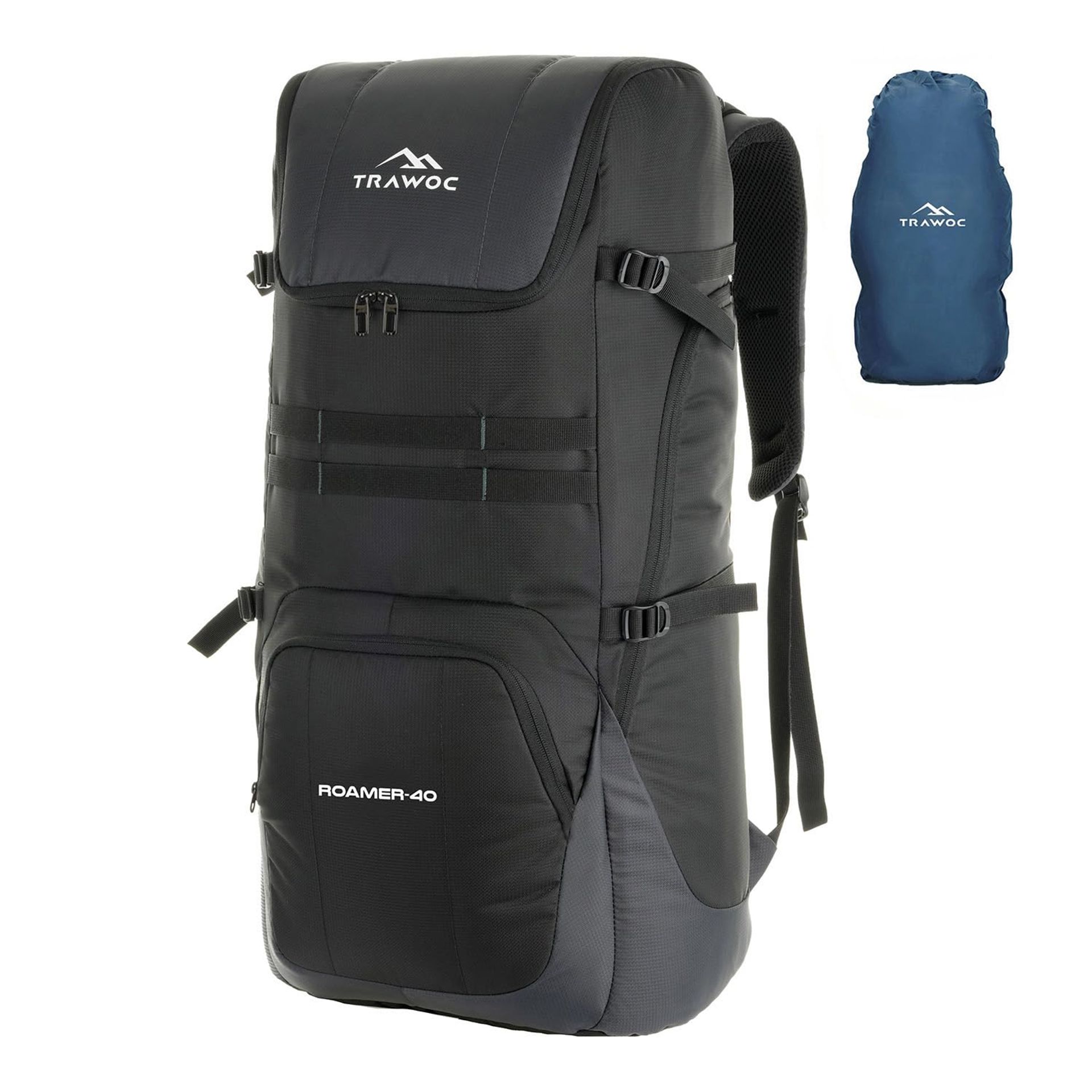 Travel Laptop Backpack 40L Water-Resistant Rucksack with Rain Cover, Padded Compartment for 15.6-inch Laptop, Ideal for Hiking & Trekking - Slate Grey 40L