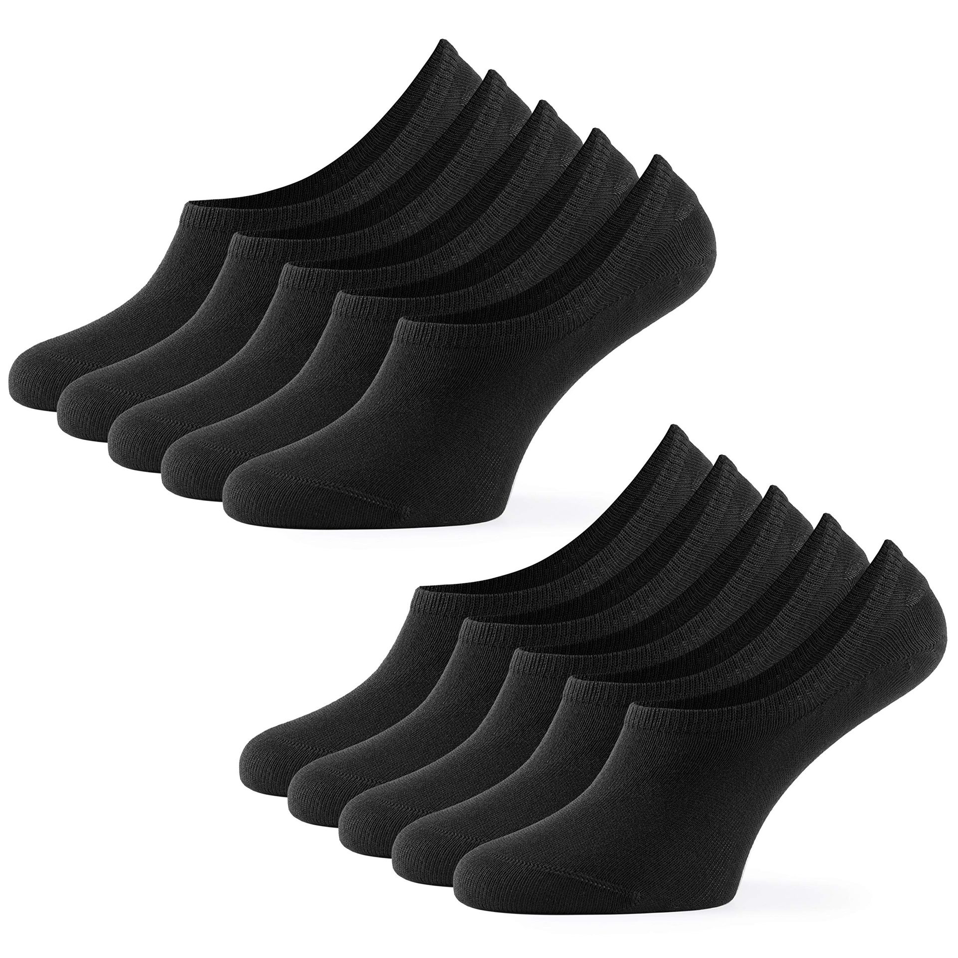 Men's Invisible No Show Low Cut Socks Cotton Breathable 10 Pair Pack - Black UK 4-6