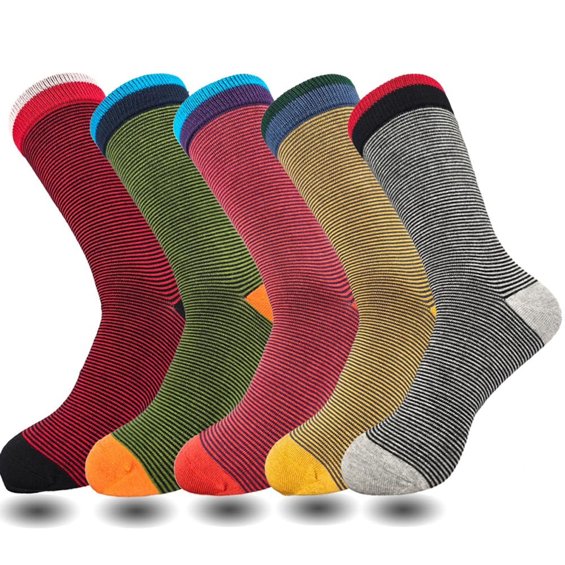 Men's Stripe Dress Socks 5 Pairs Breathable Cotton Blend Mid-Calf Comfort Fit - Stripe Multi-Color M