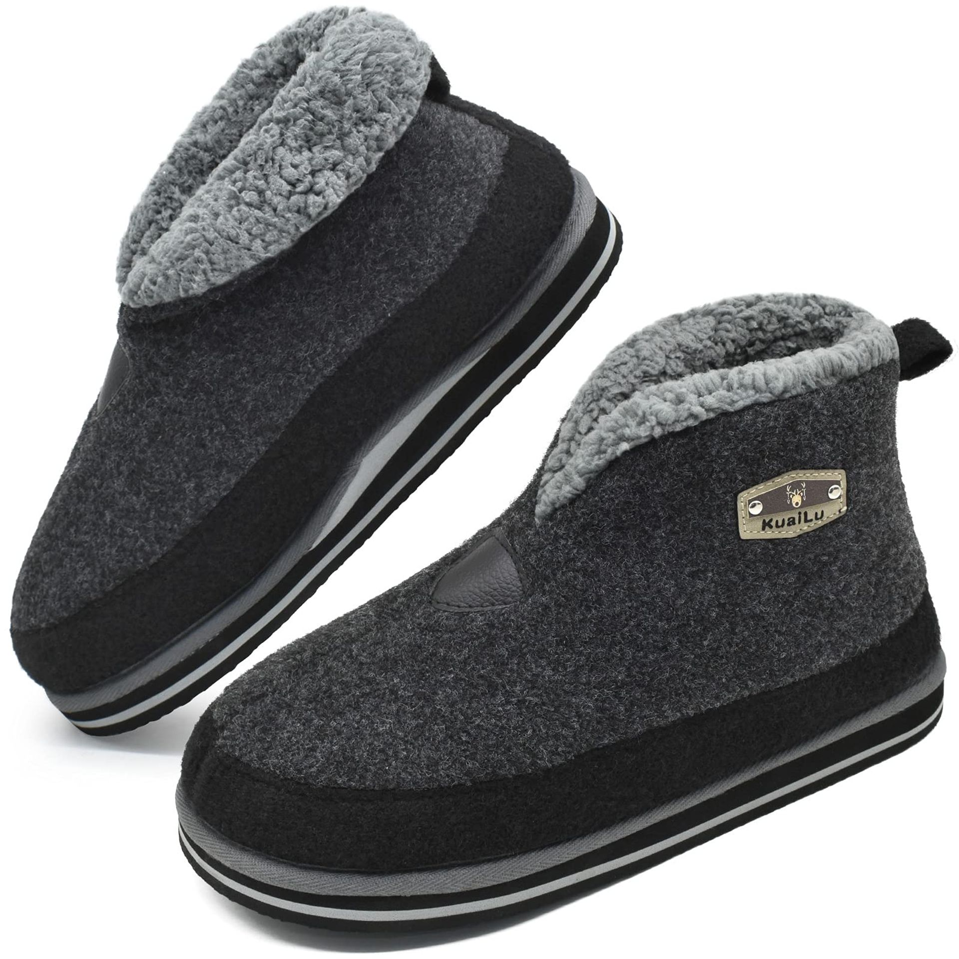 Men's Felt Winter Boot Slippers with Faux-Fleece Lining, Memory Foam & Non-Slip Sole – Grey UK 9