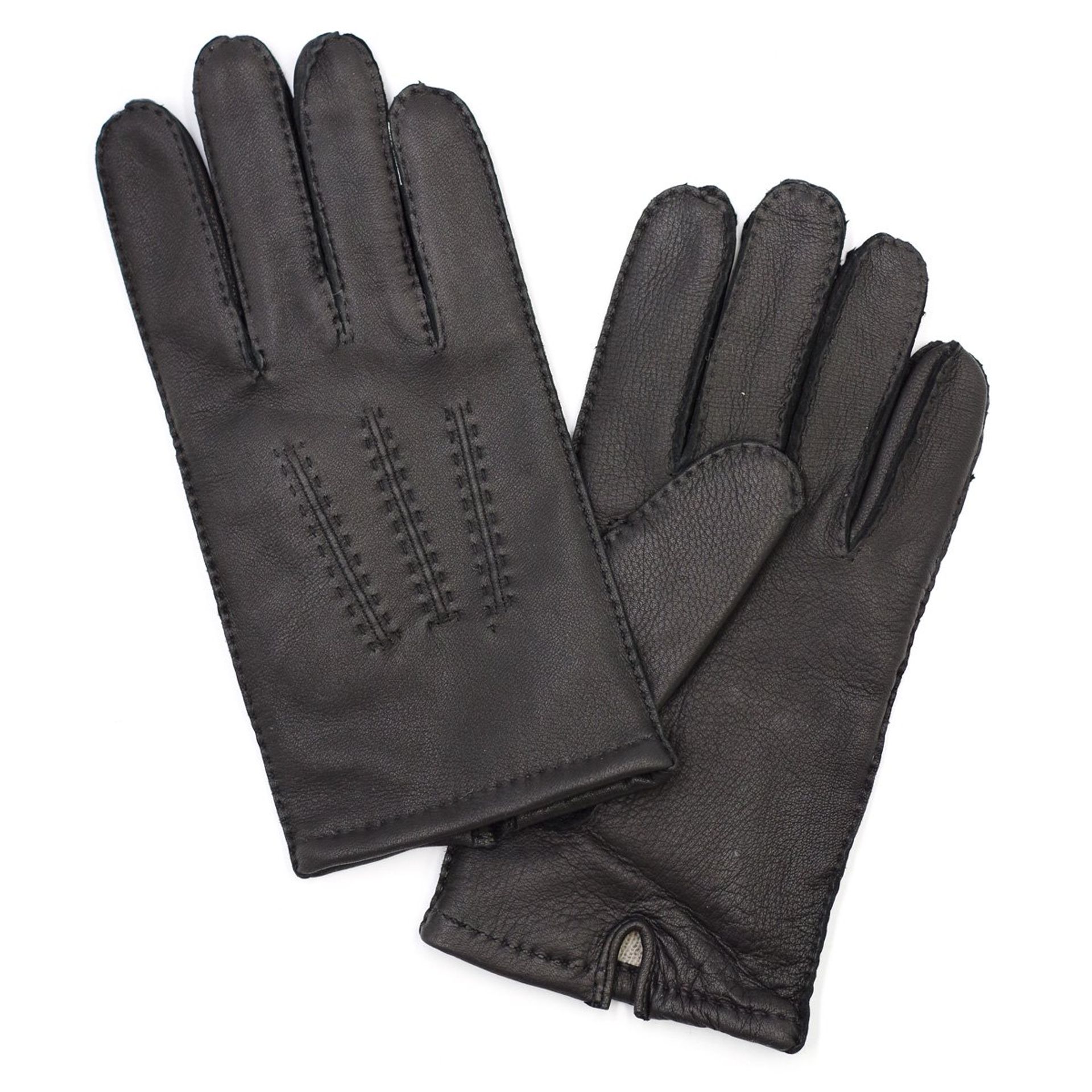 Men's Deerskin Leather Gloves Cashmere Lined Warm Driving Winter Wear - Black XL