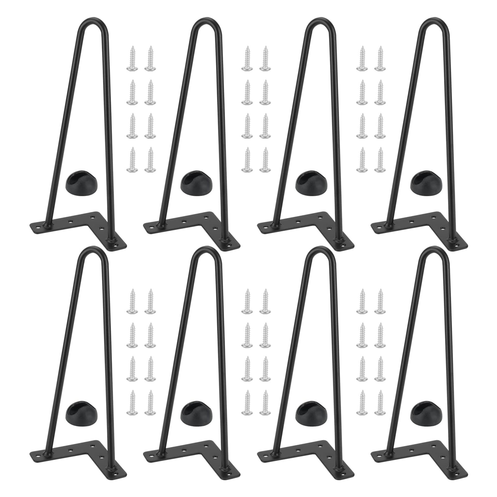 Hairpin Table Legs Set of 8 Heavy Duty Metal Furniture Feet with Screws and Floor Protectors 30cm/12 Inch - Black 30cm