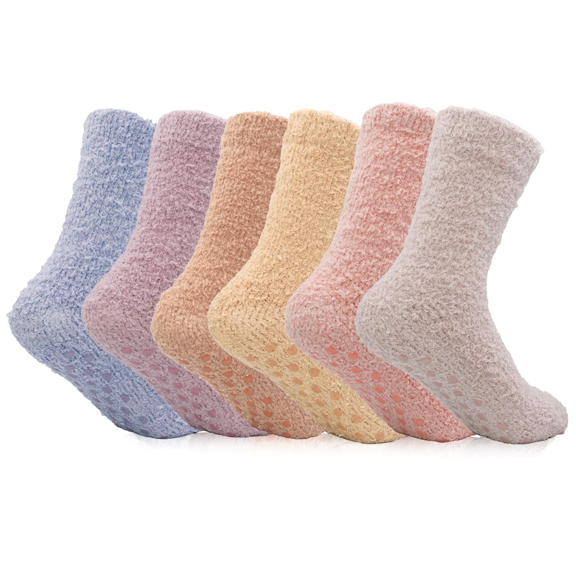 Women's Plush Non-Slip Slipper Socks - Fluffy, Warm & Comfortable Winter Sleep Socks, 6 Colours