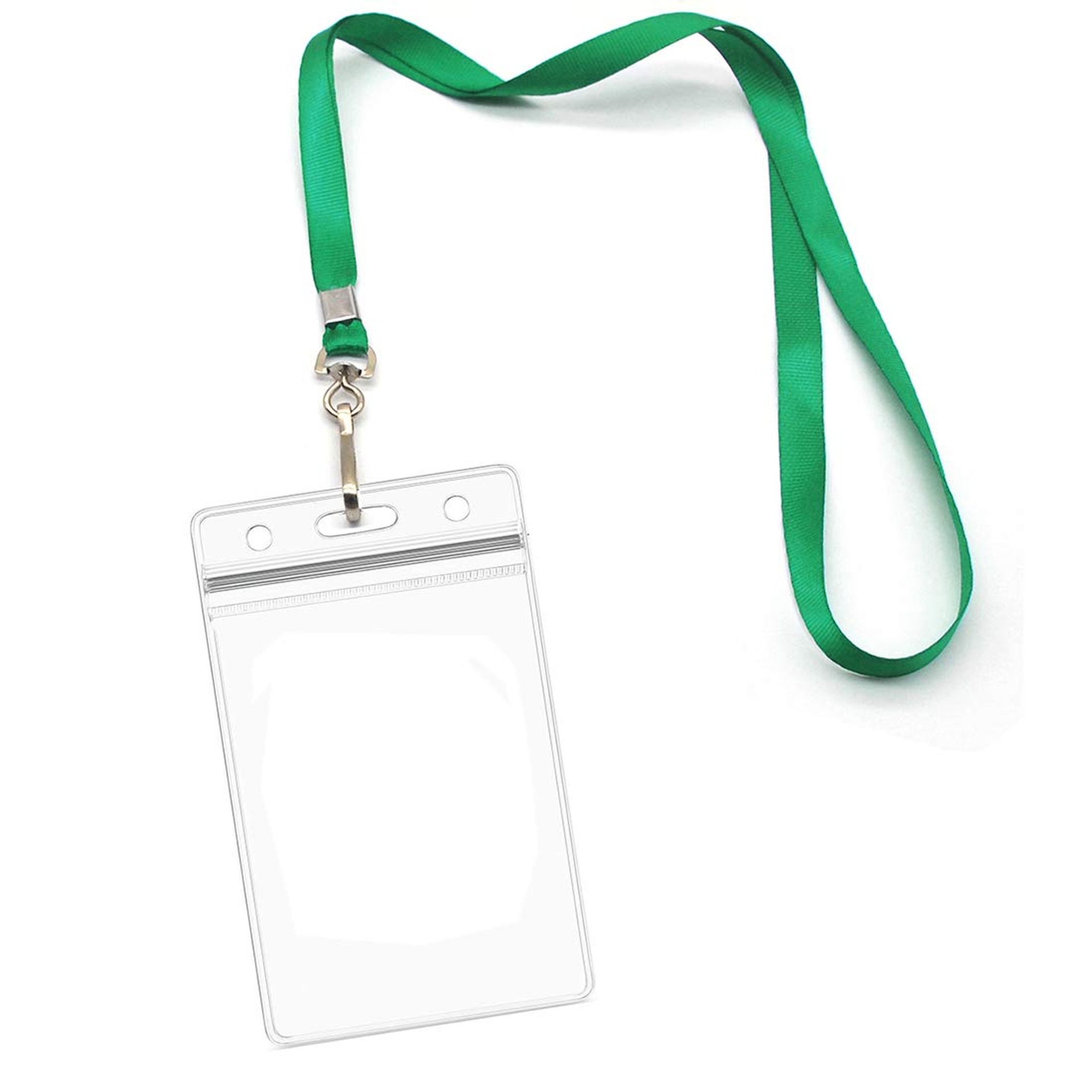 Lanyards with ID Holders Waterproof Name Badge Card Protector Set of 50 - Green Vertical