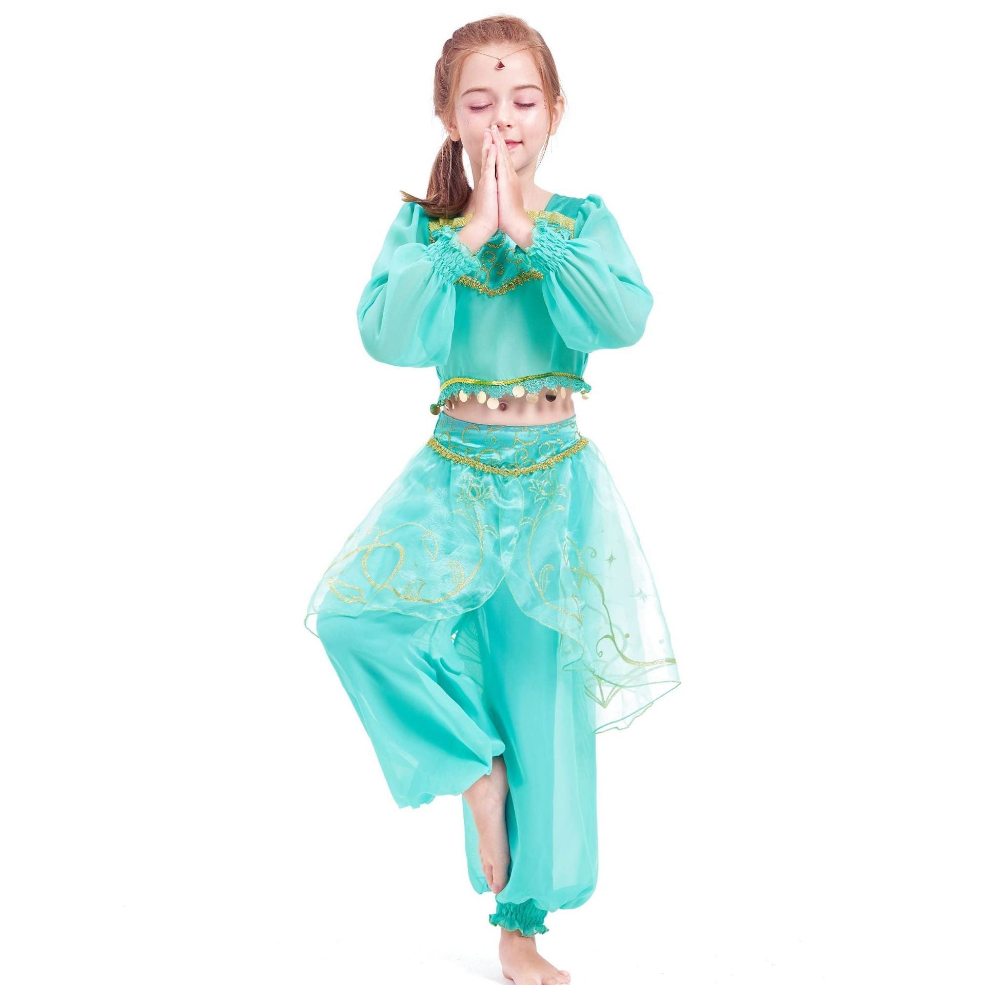 IKALI Girls Jasmine Costume Classic Princess Dress Toddler Gift Fancy Dress Up for Halloween Birthday Party 4-6Y