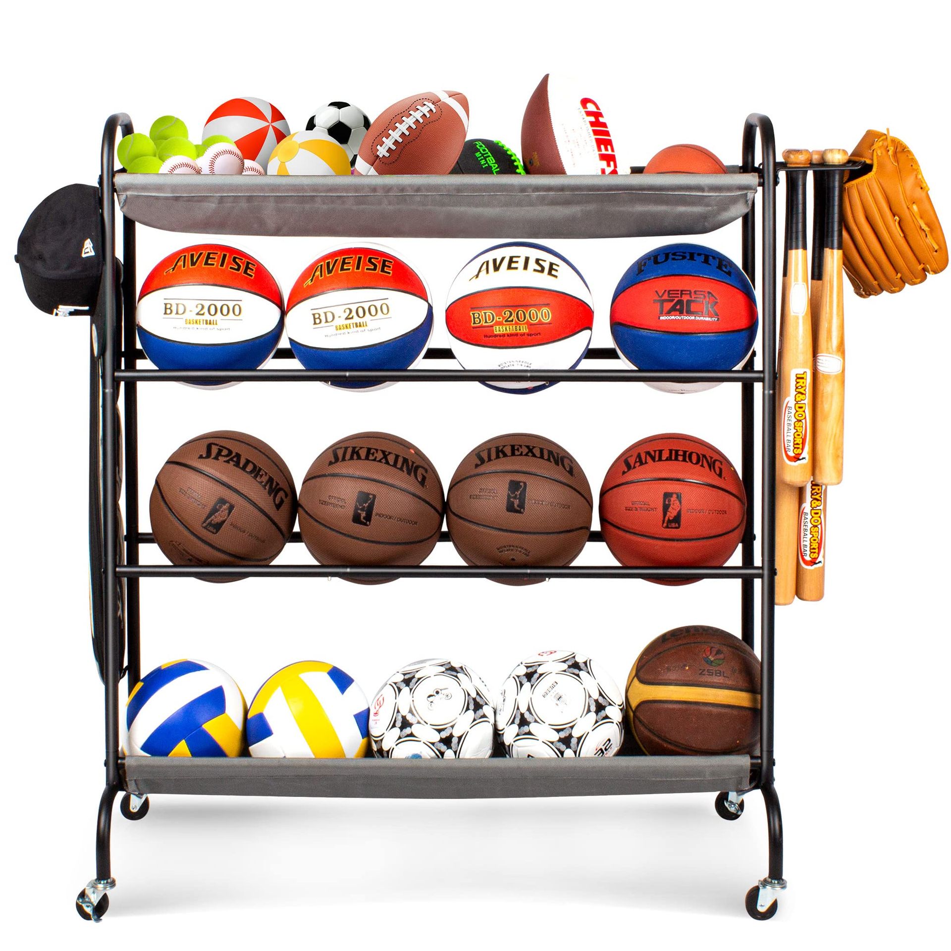 4-Tier Ball Storage Rack With Wheels – Space-Saving Sports Organiser For