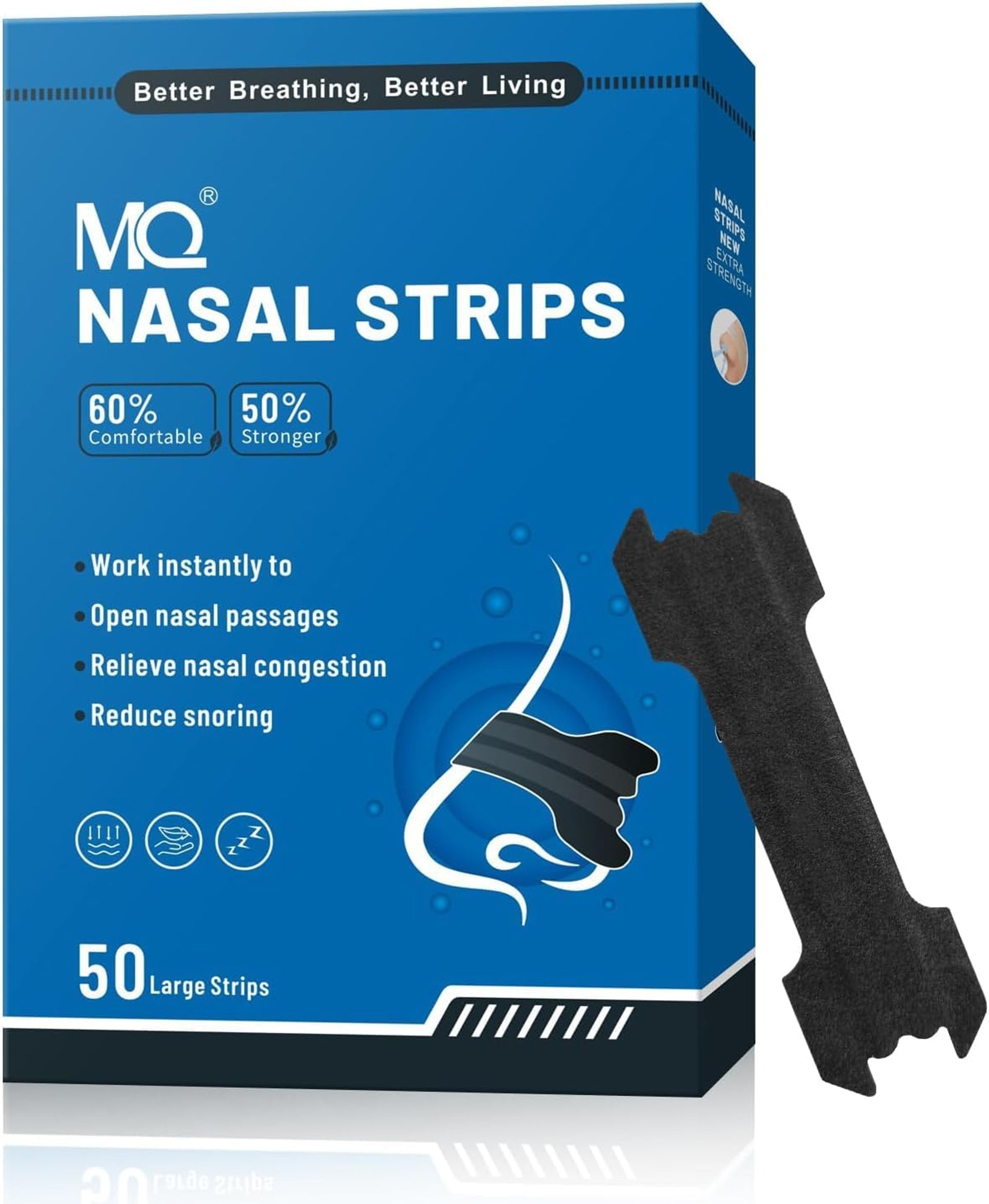 MQ 100ct Nasal Strips for Snoring Nose Strips for Breathing Extra Strength Snore Strips to Open Nasal Passages, Relieve Nasal Congestion