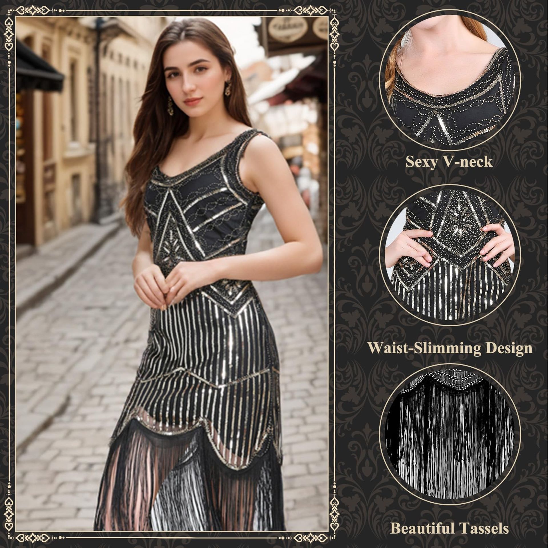 1920s Flapper Dress Women'S Sequin Fringe Great Gatsby Outfit With Access