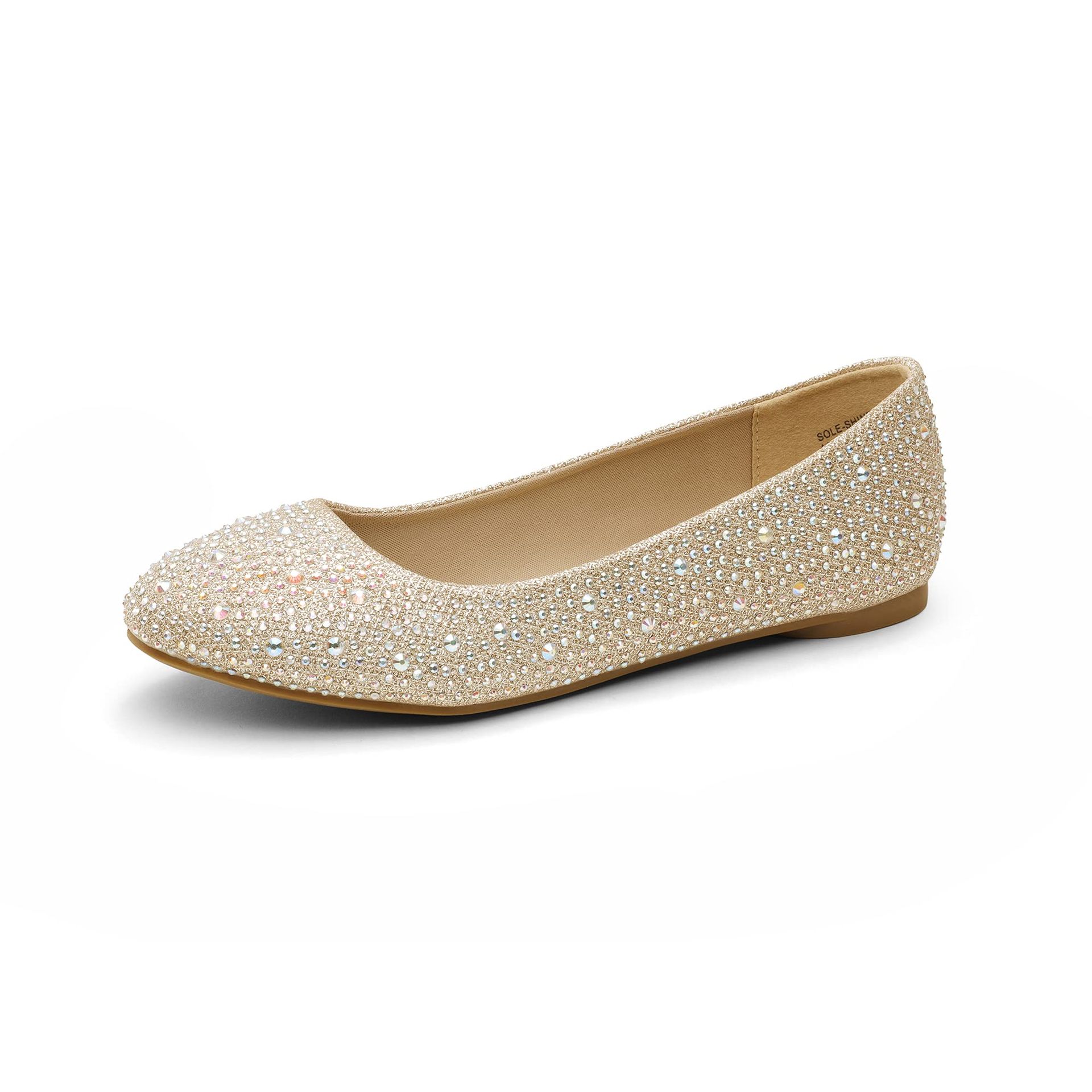 Women's Slip-On Ballet Flats with Sparkling Rhinestones - Gold Pumps Size 5 UK / 7 US