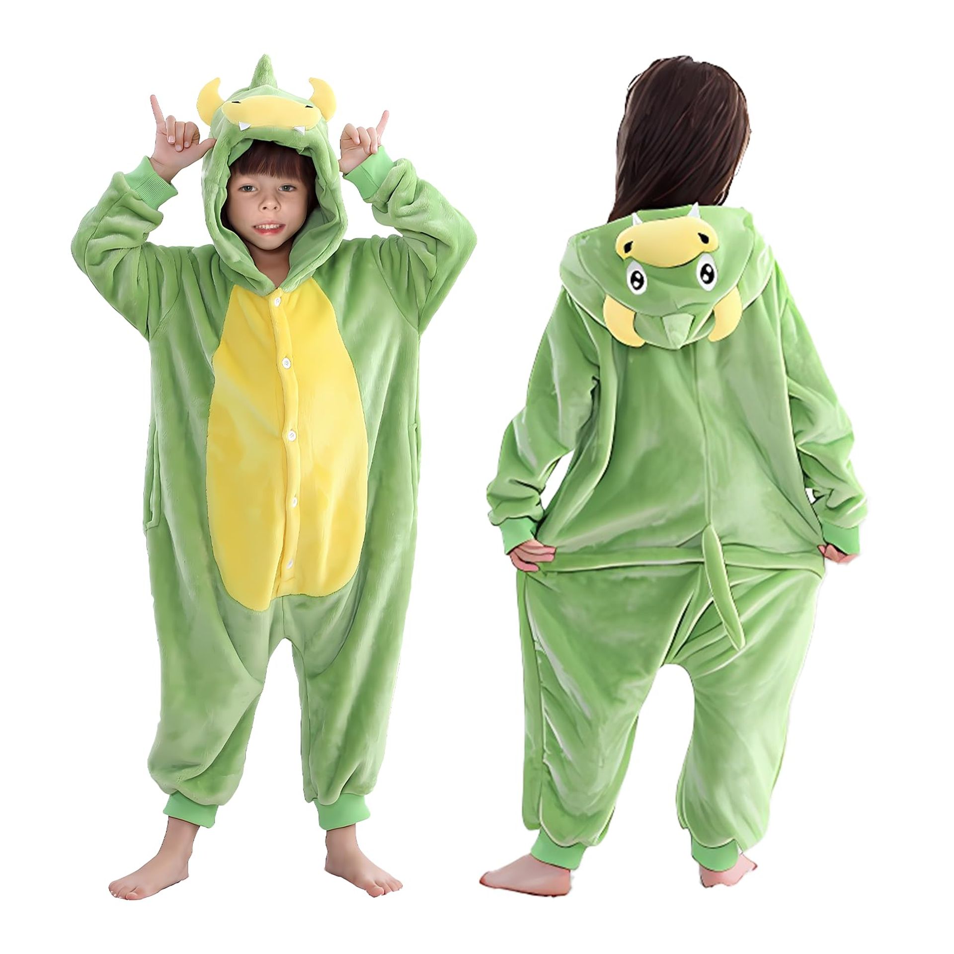 Kids Animal Onesie Fleece Hooded Pyjamas Jumpsuit for Boys & Girls Fancy Dress - Dinosaur 7-8 Years