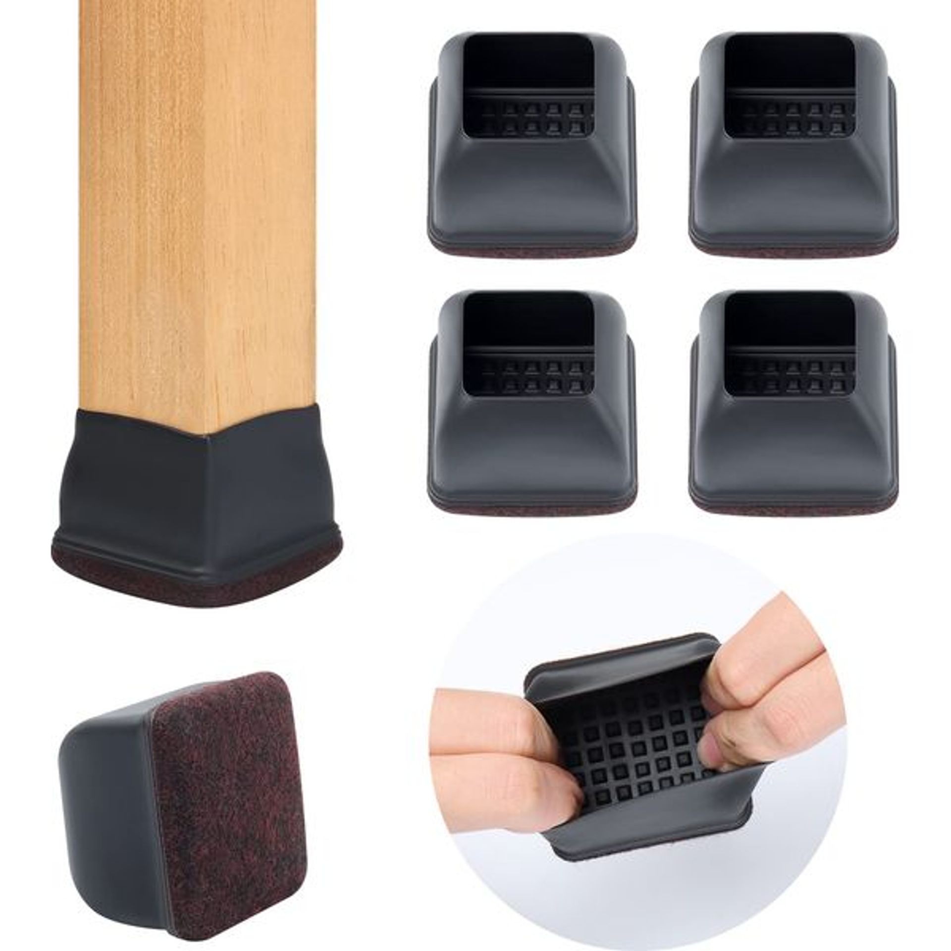 Ezprotekt 2 inch Black Chair Leg Covers - Non-woven Fabric Furniture Cups for Smooth Moving