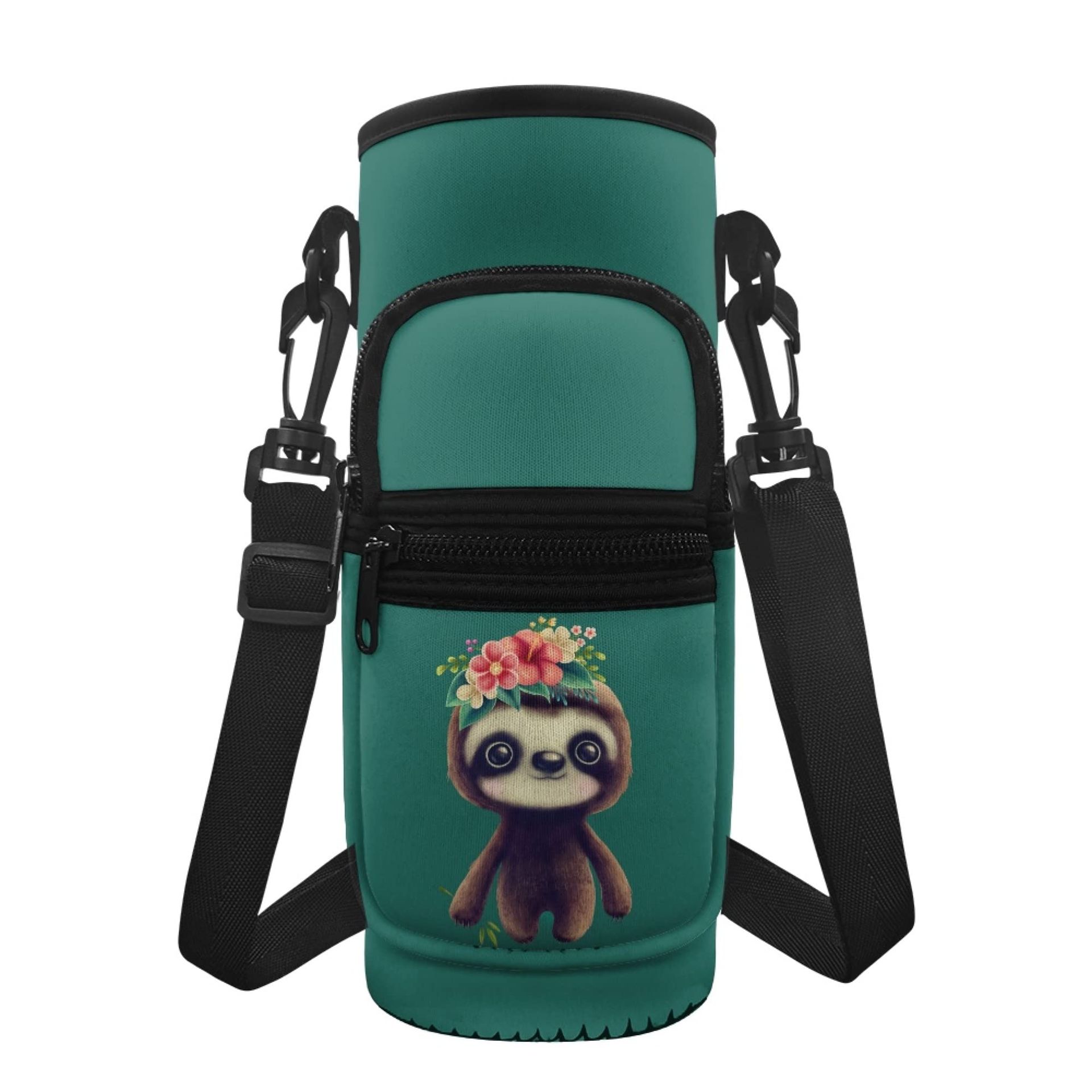 KUIFORTI Cute Sloth Water Bottle Bag Holder With Strap,Sloth Floral Cross