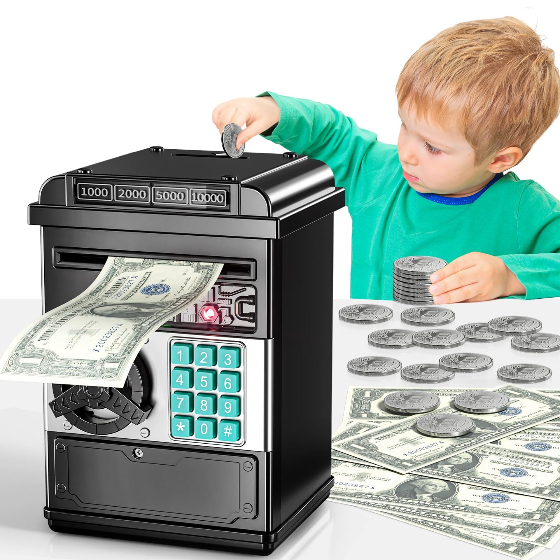 Electronic Piggy Bank for Kids - Secure Money Box with Password - Ideal Gift for Ages 3-8 (Black)