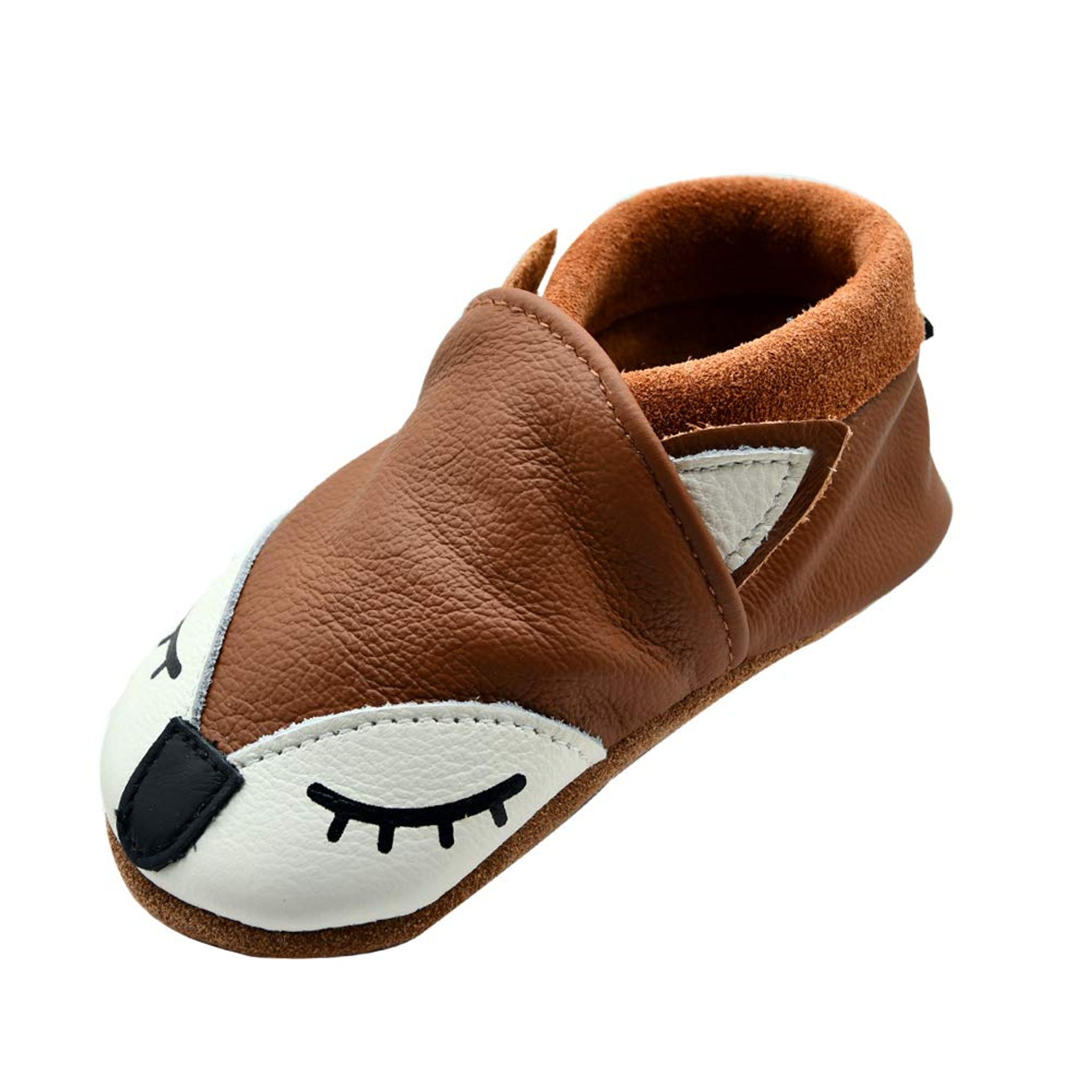 Baby Leather Moccasins Soft Sole First Walker Crib Shoes Anti-Slip - Brown Fox 18-24 Months