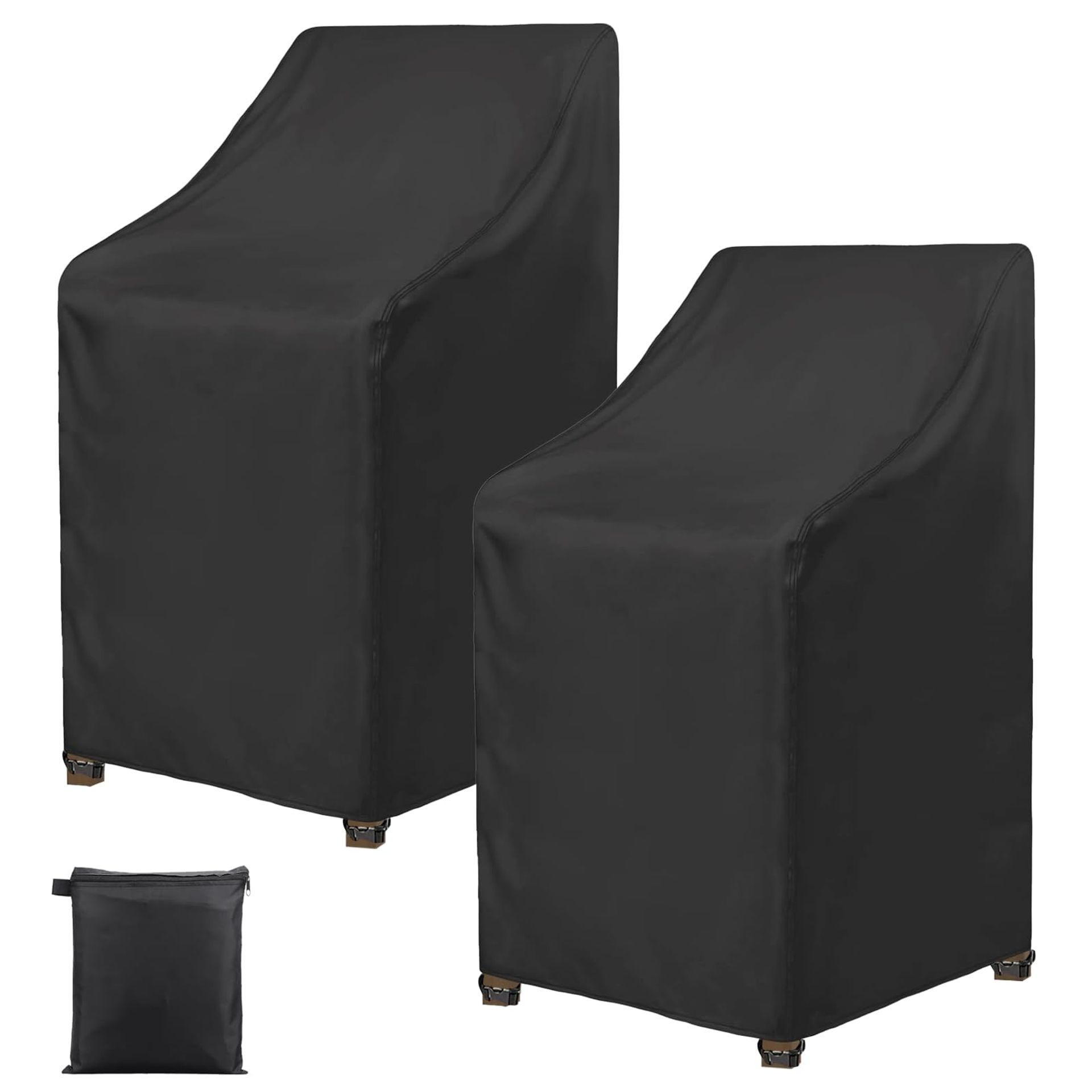 Stacking Chair Covers Waterproof Oxford Heavy Duty Outdoor Furniture Protector 2 Pack - Black 75x75x120cm