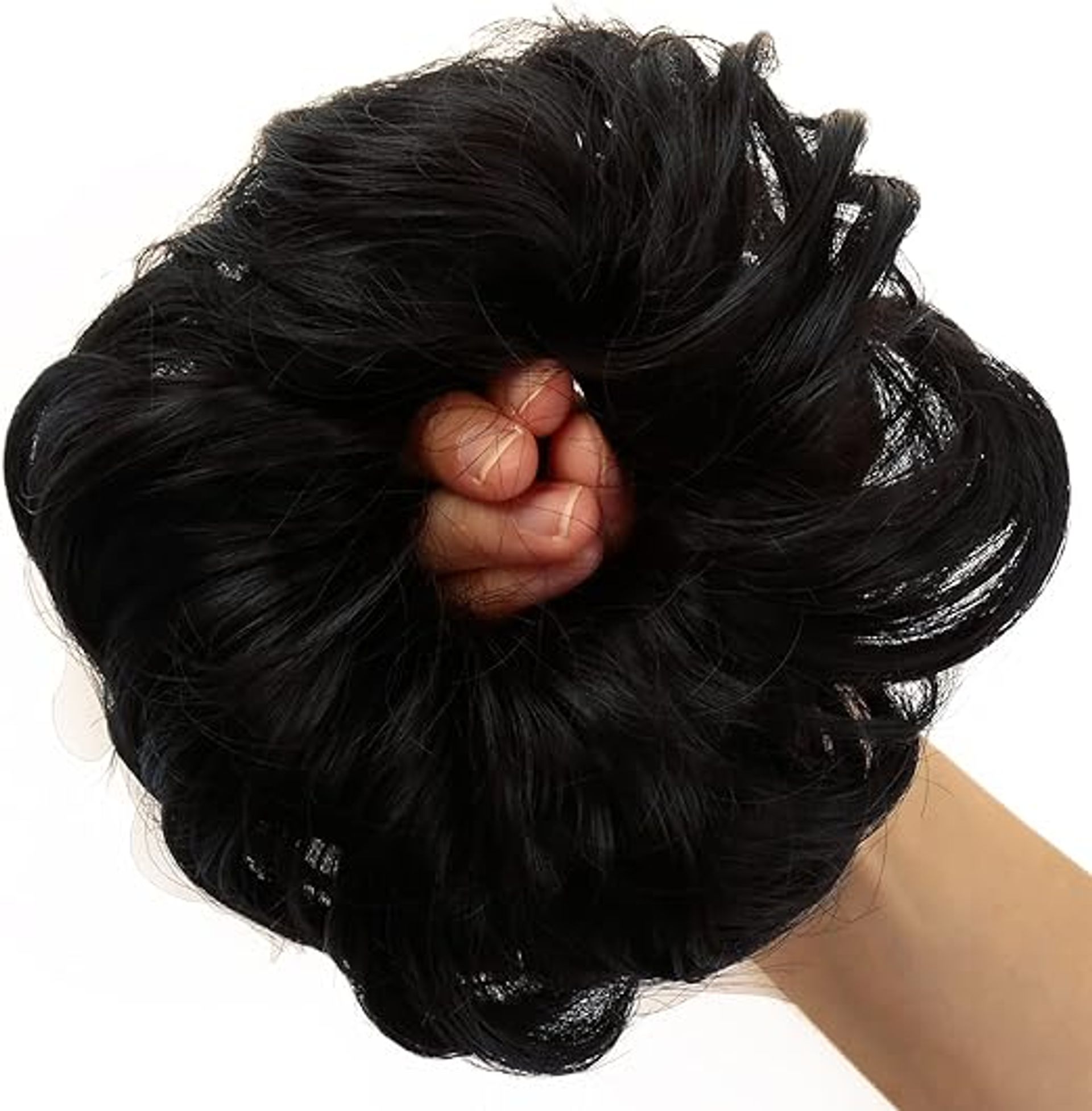 JJstar 2PCS Off Black Messy Bun Hair Piece - Curly Synthetic Updo Extensions