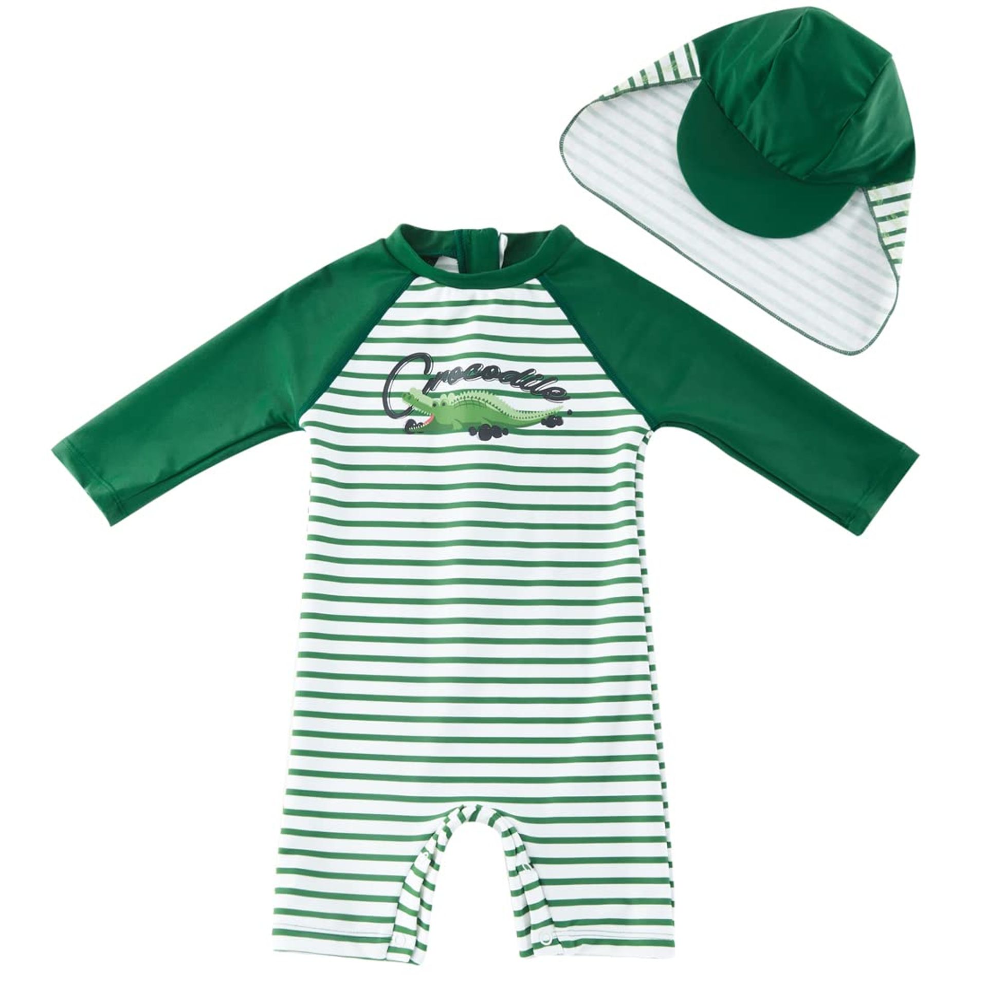 Baby Boys One Piece Swimsuit with Hat UPF 50+ Sun Protection Breathable Fabric - Green Alligator 0-3 Months