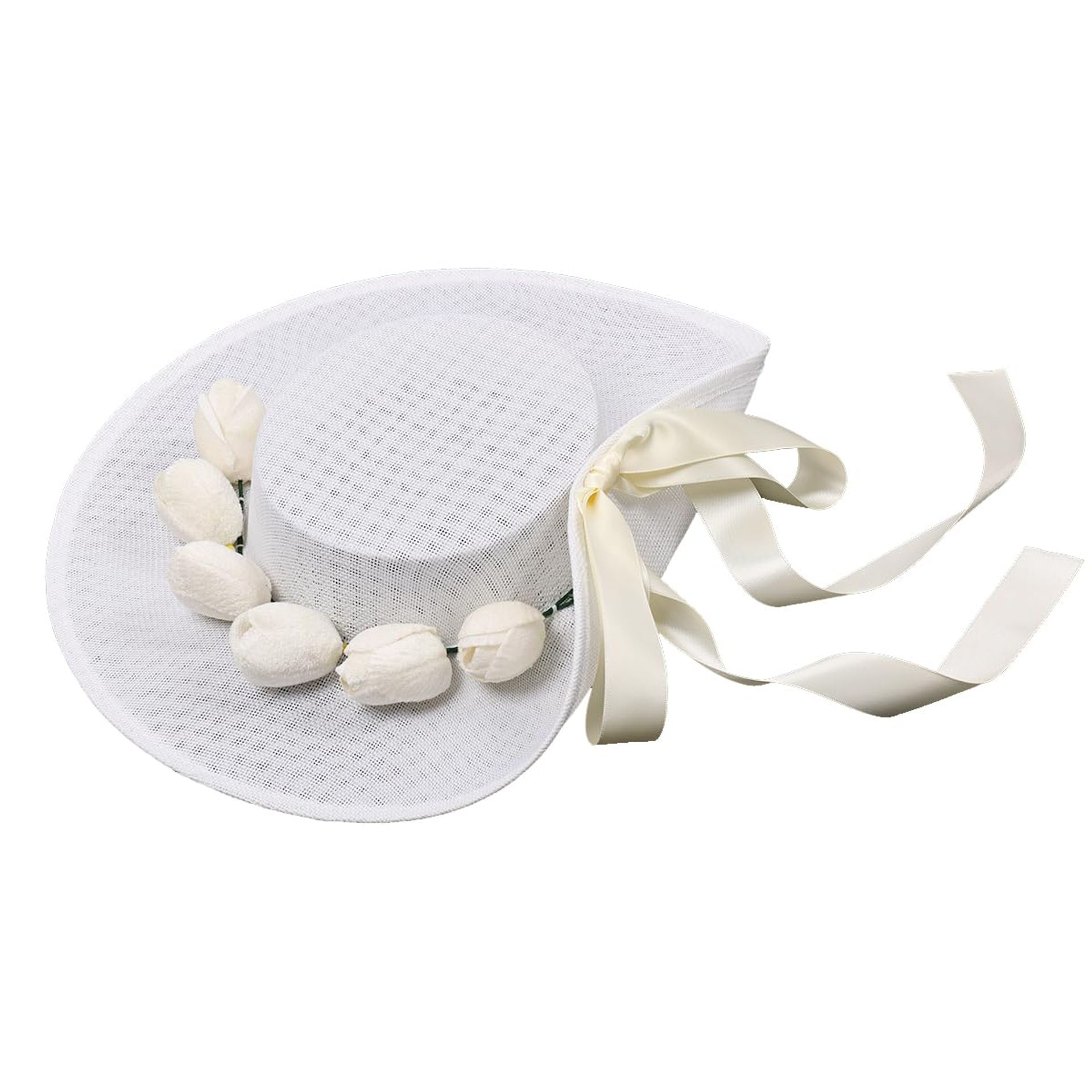 Victorian Style Straw Hat for Women with Flowers Perfect for Tea Parties, Lolita Events and Beachwear - White One Size