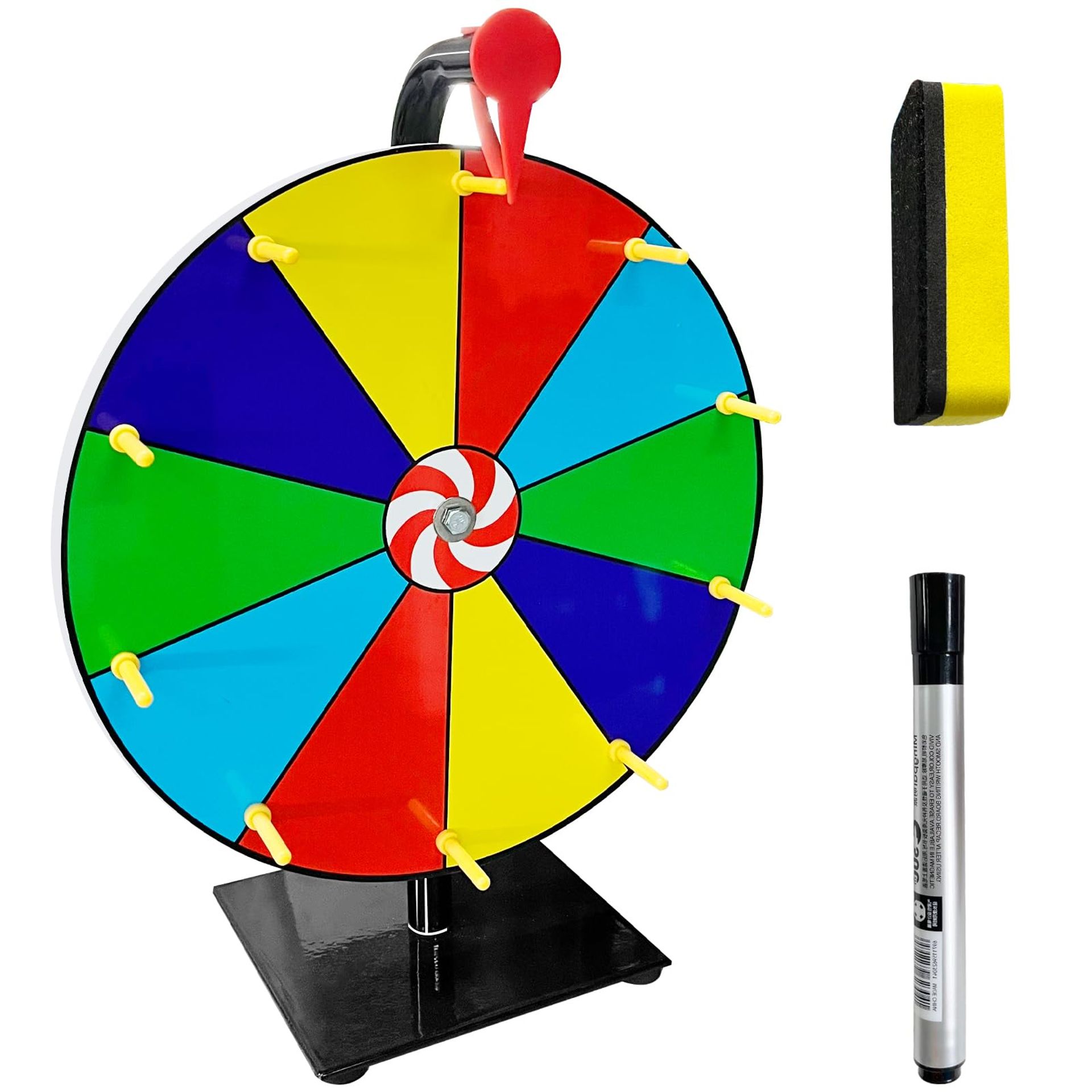 12in Colourful Spinning Prize Wheel with Eraser & Marker - Perfect for Parties & Events