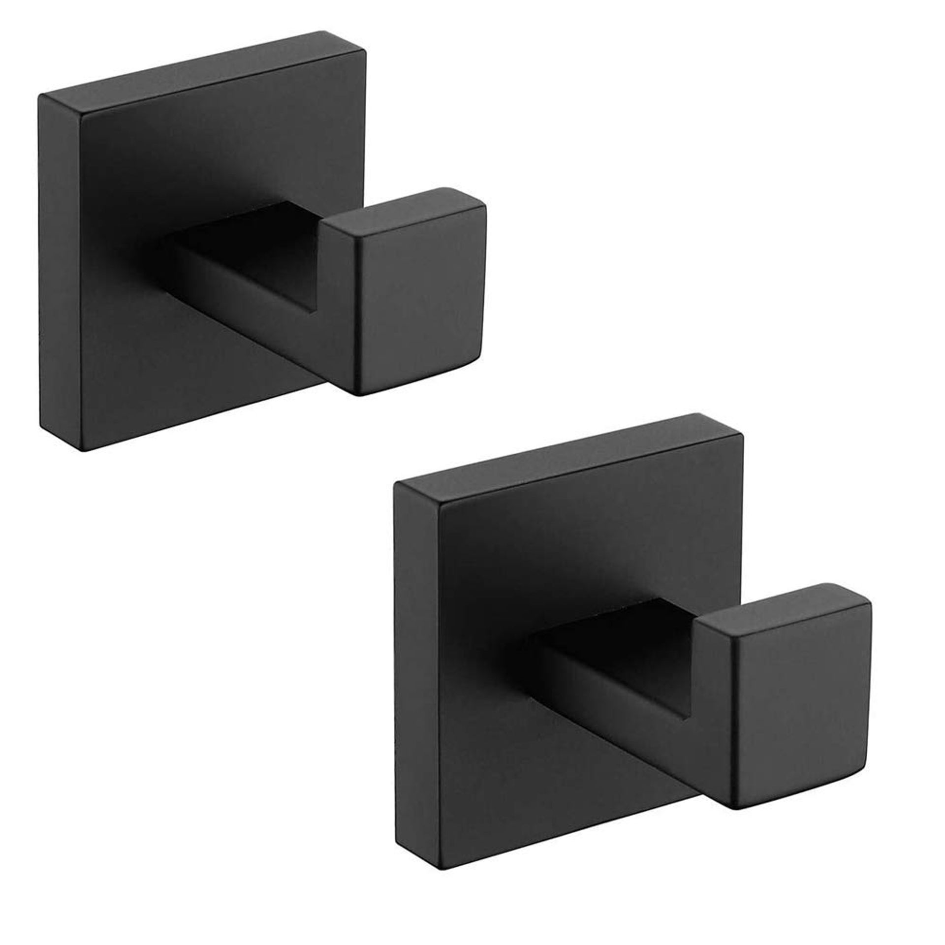 2PC 304 Stainless Steel Bathroom Square Towel Hooks Wall Mount Coat Hat Door Hangers - Matte Black