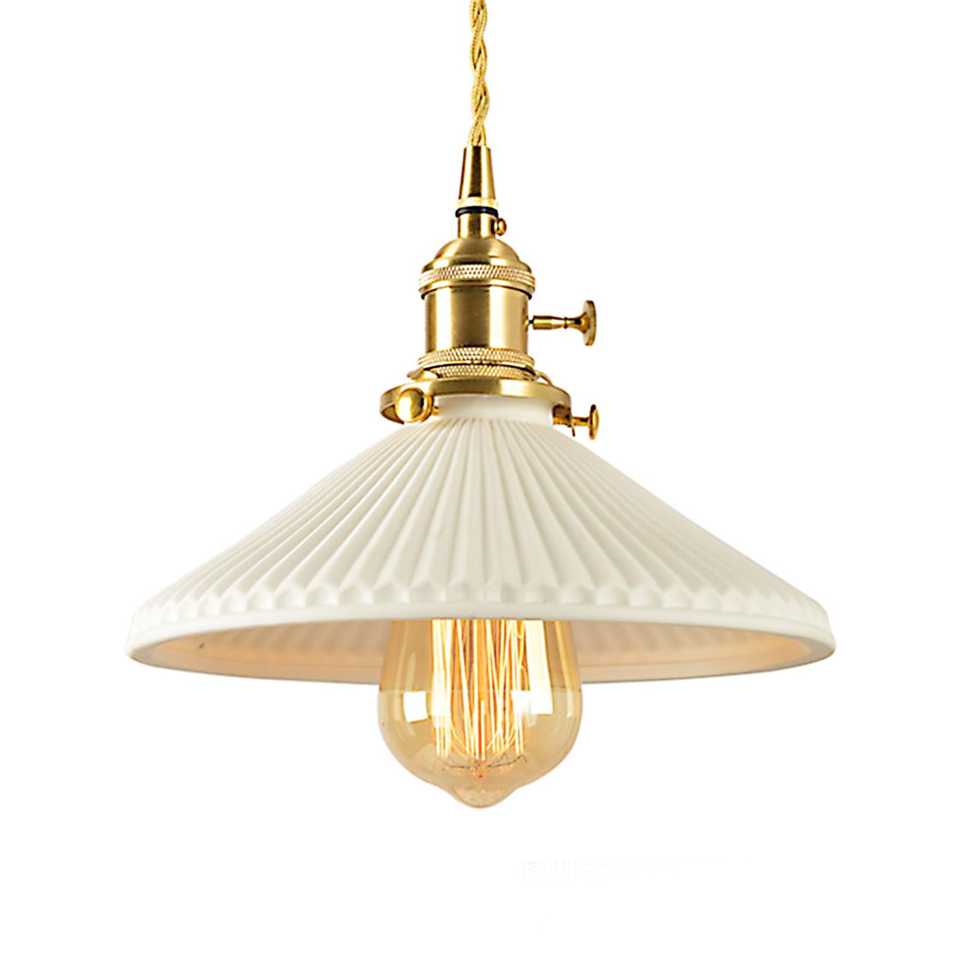 Premium Wall Light with White Ceramic Shade, Vintage Brass E27 Sconce for Bedroom, Living Room & Hallway