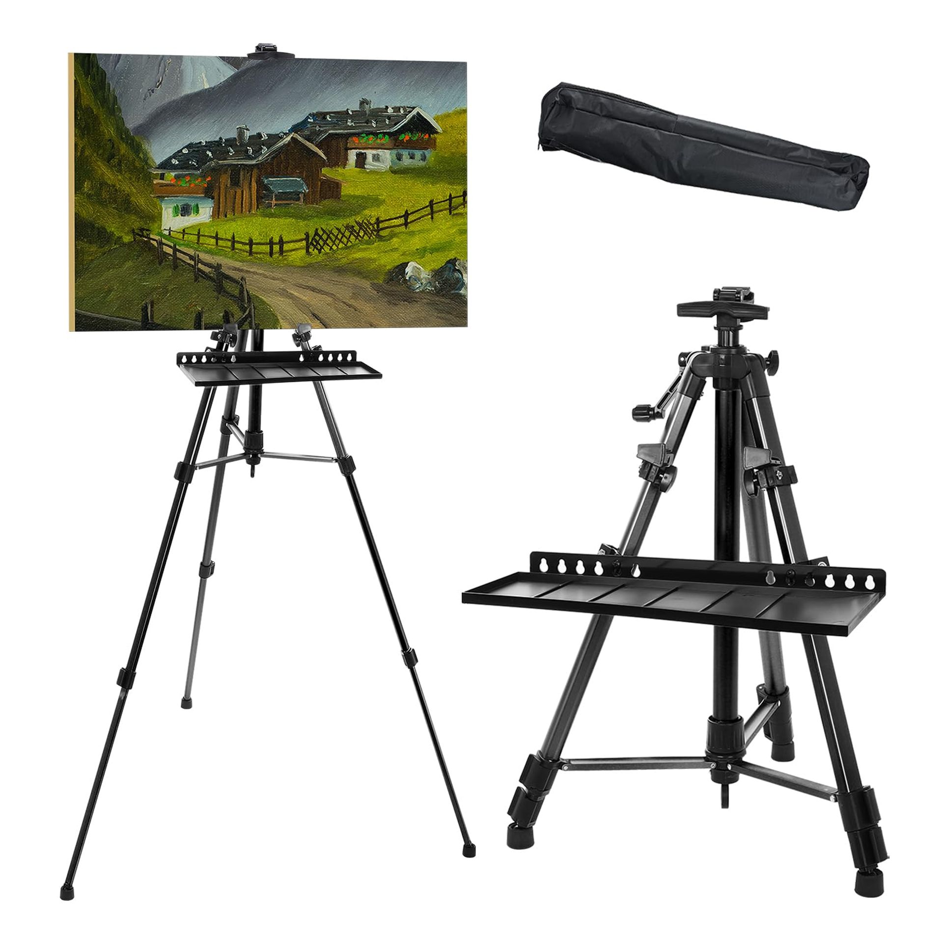 Adjustable Artist Easel Stand with Detachable Tray, Tripod Design, 20-61 Inch Height for Canvas Painting, Drawing & Display - Black