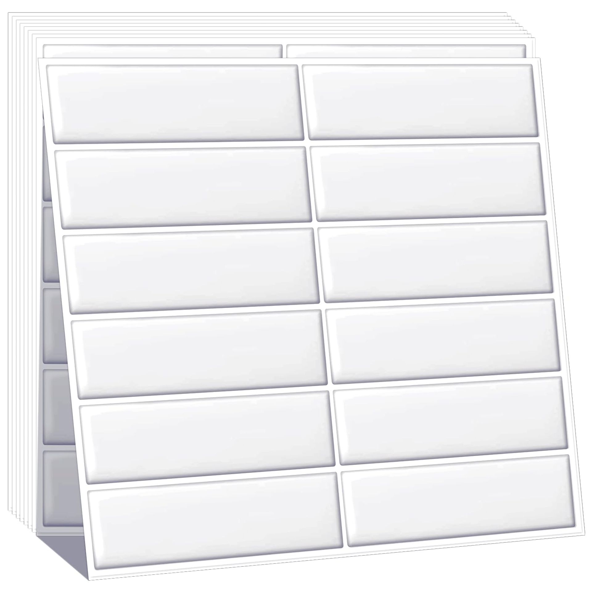 Peel and Stick Wall Tiles 3D Self Adhesive Subway Backsplash Waterproof & Oilproof for Kitchen and Bathroom - White 30.5x30.5CM