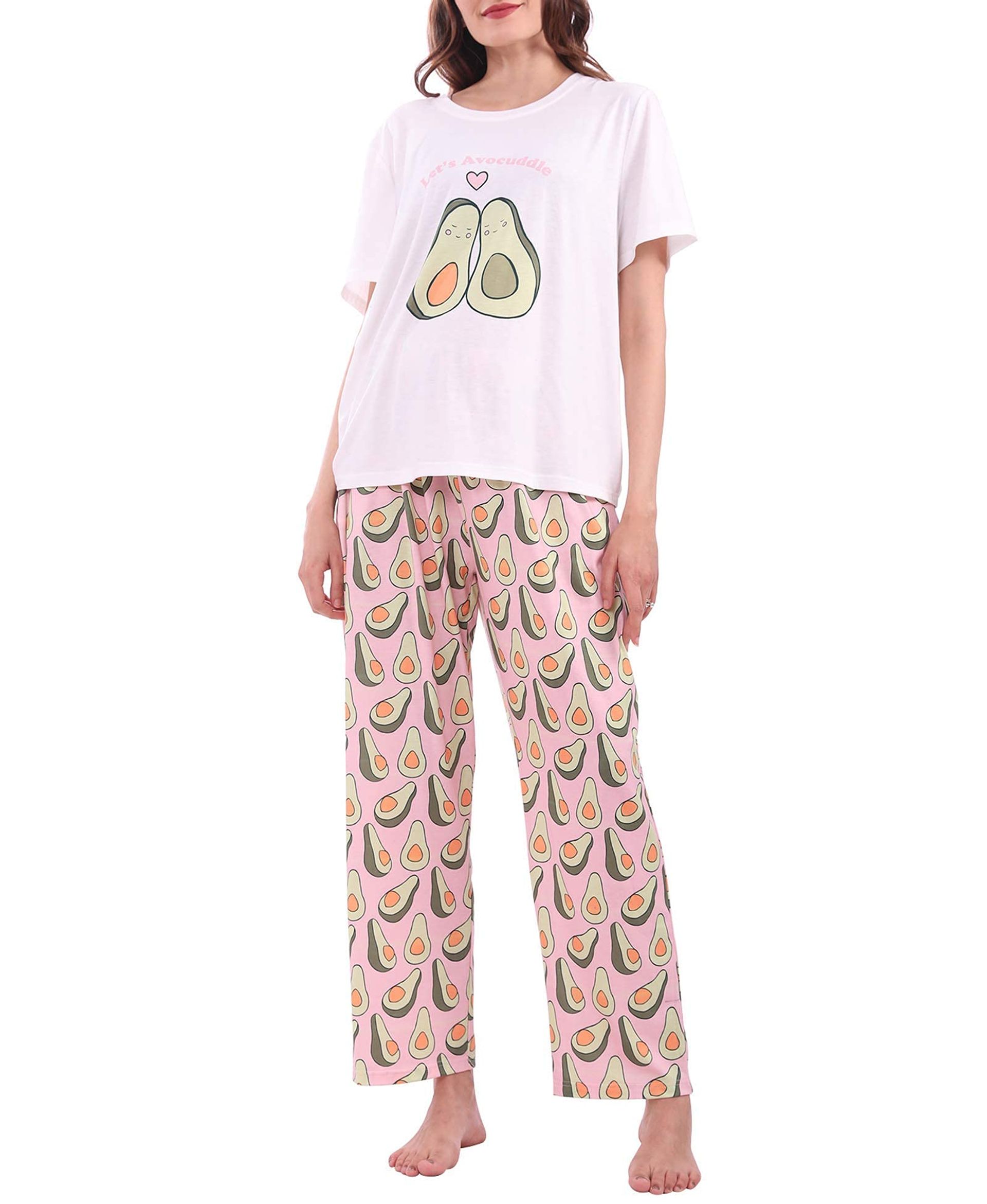 Diarylook Cute Ladies Pyjamas Sets Prints , Two Piece Pjs for Women Sleepwear, Soft Pyjama Set Nightwear - Avocado - L