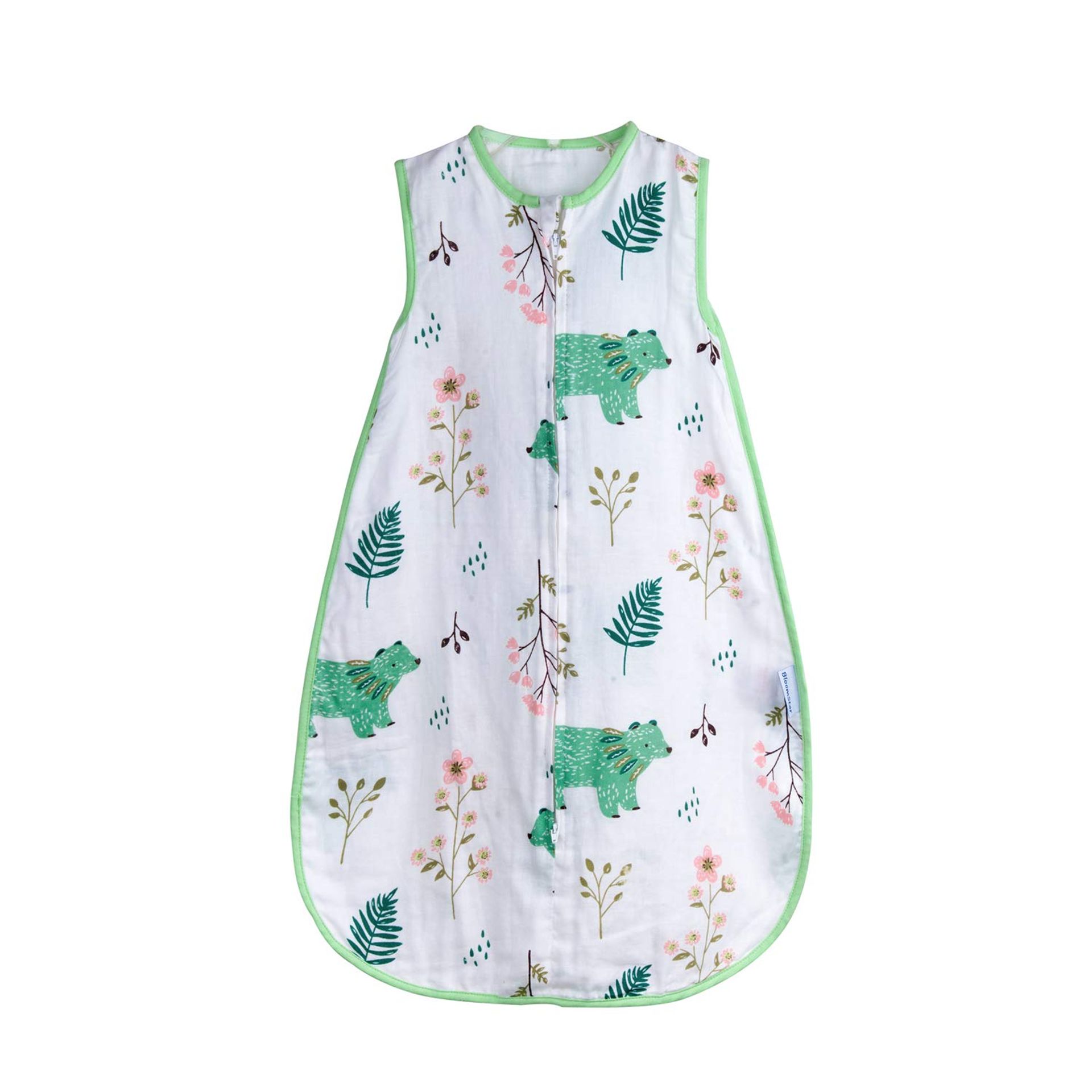 Baby Sleep Sack 6-24 Months Lightweight Muslin Cotton 0.5 TOG Wearable Blanket Sleeveless Breathable - Green Jungle Small Single