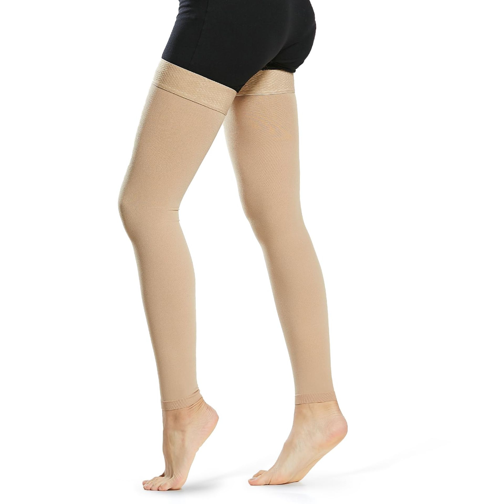 Medical Footless Compression Stockings 20-30 mmHg Graduated Support Hosiery with Silicone Band for Men & Women - Beige Medium
