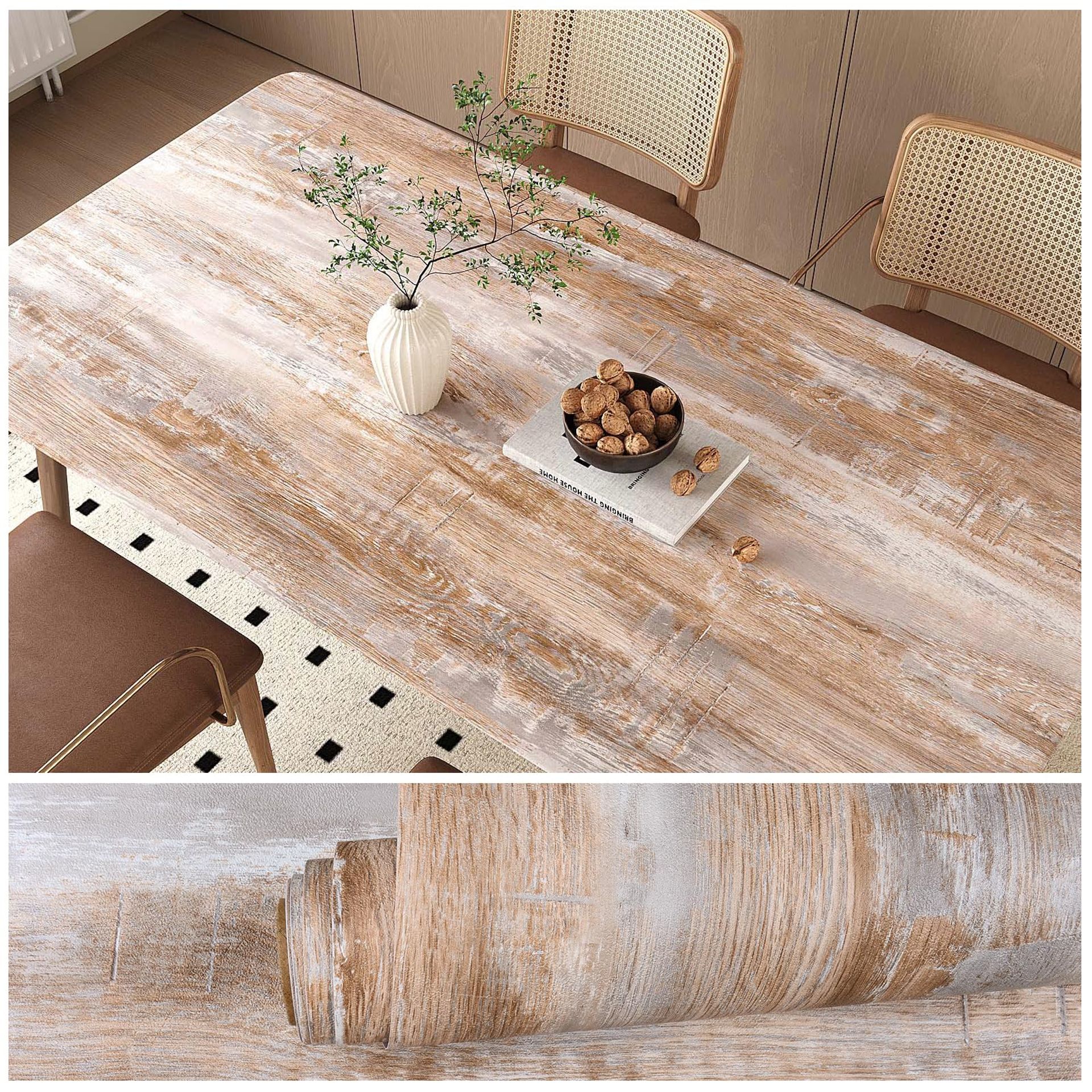 VEELIKE Vintage Brown Grey Wood Wallpaper Wood Effect Vinyl Wrap for kitchen cupboards Contact Paper for Furniture Sticker Sticky Back Plastic Roll Bedroom Bathroom Door Bookcase Waterproof 40cm×300cm