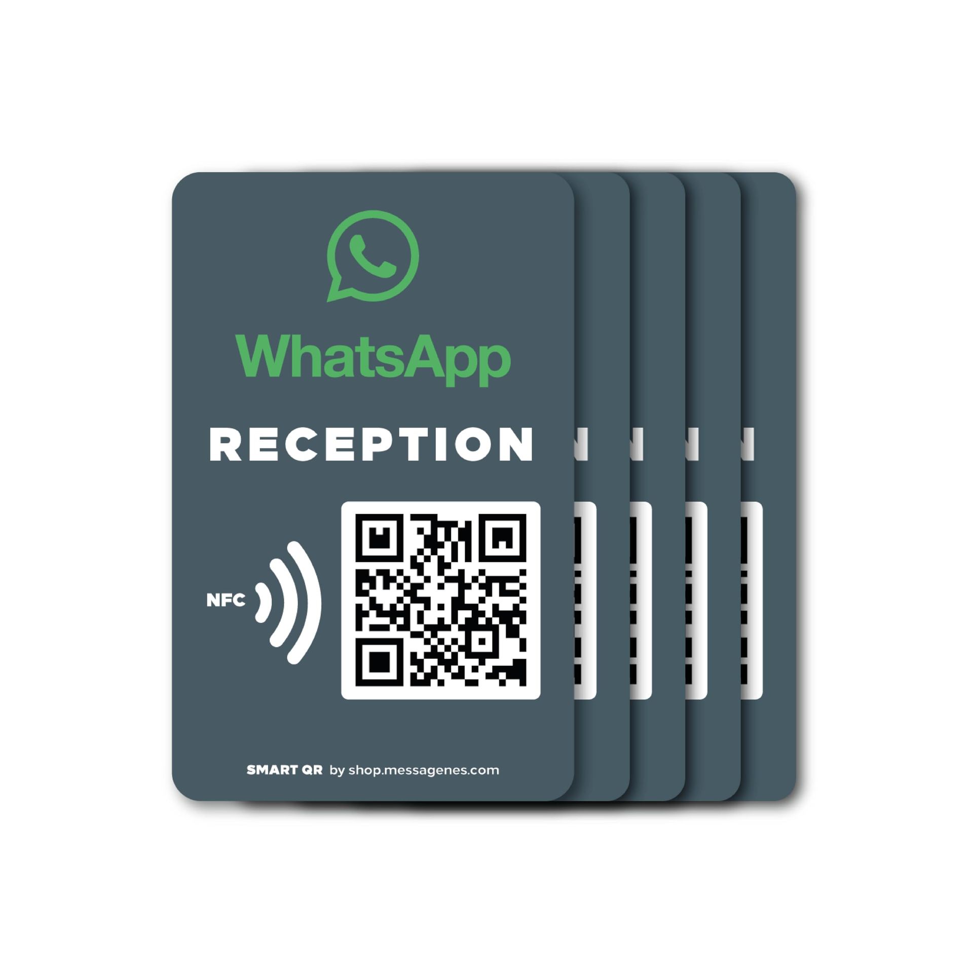 WhatsApp QR & NFC Customisable Stickers for Customer Service and Receptions - White 12x8cm 5 Pack