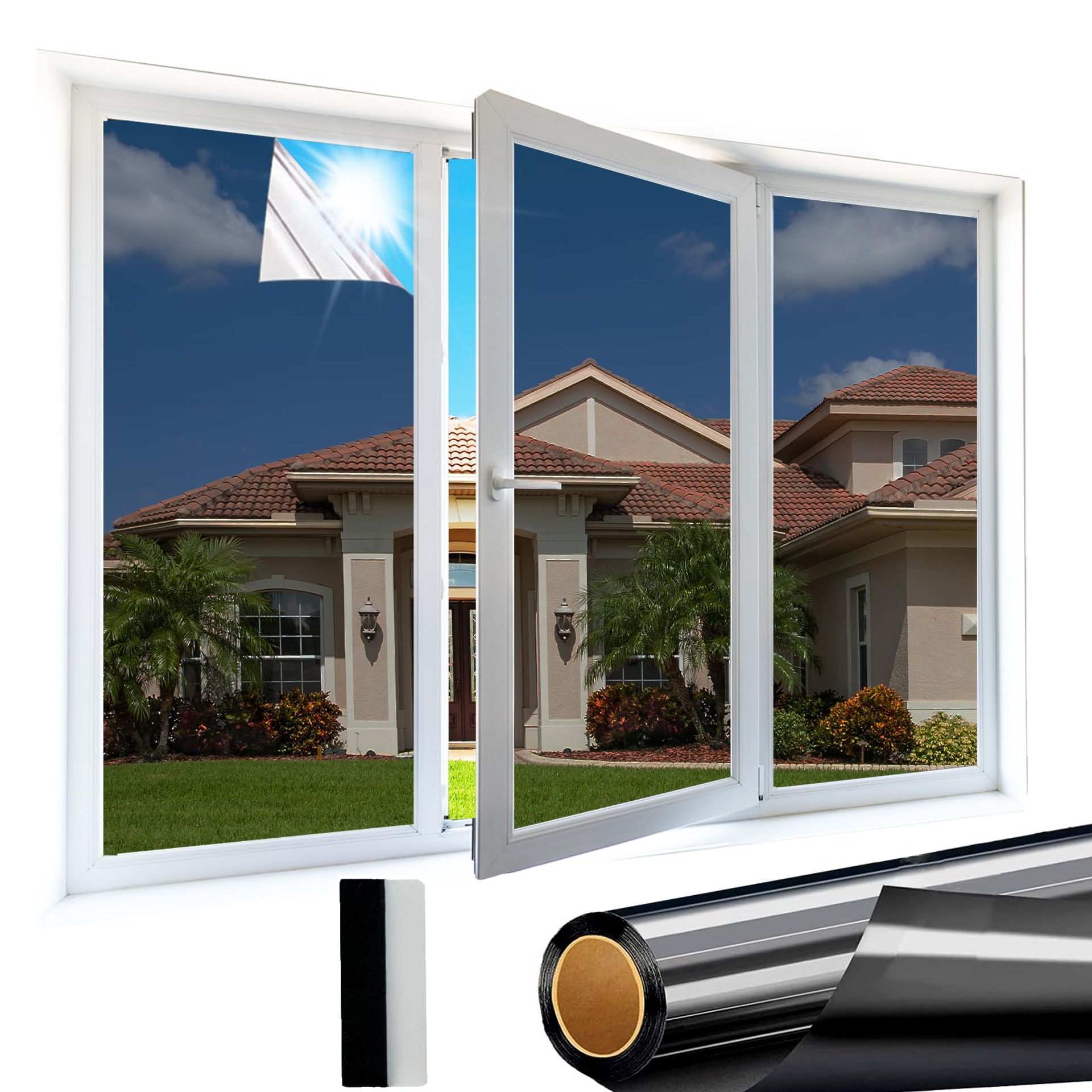 One Way Window Film Privacy Reflective UV Blocking Anti Glare Self Adhesive - Black 90x200 cm