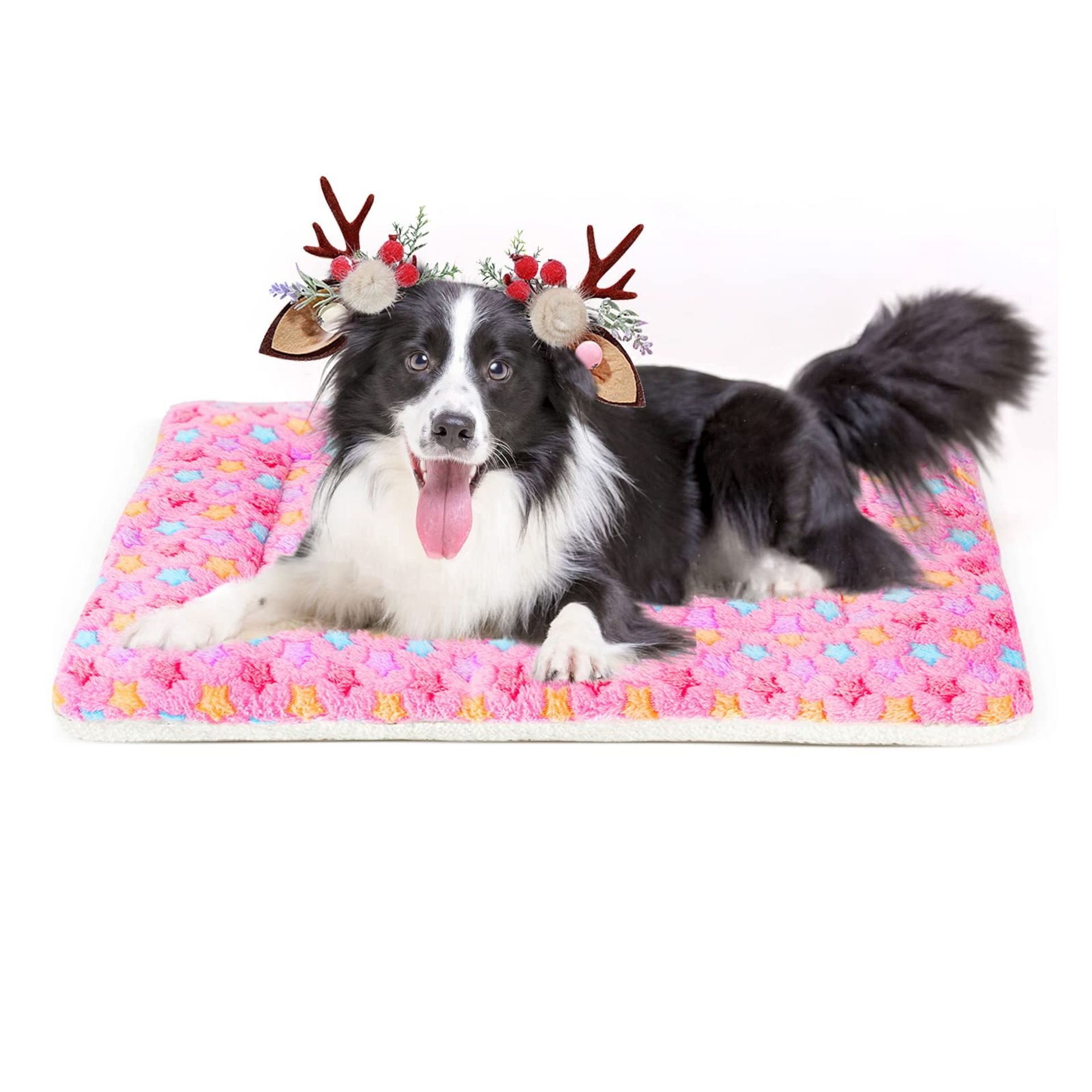 Dog Bed Mat Washable Soft Crate Mattress Reversible Cushion Bedding for Small Pets 36 inch Cage - Pink 89x59cm
