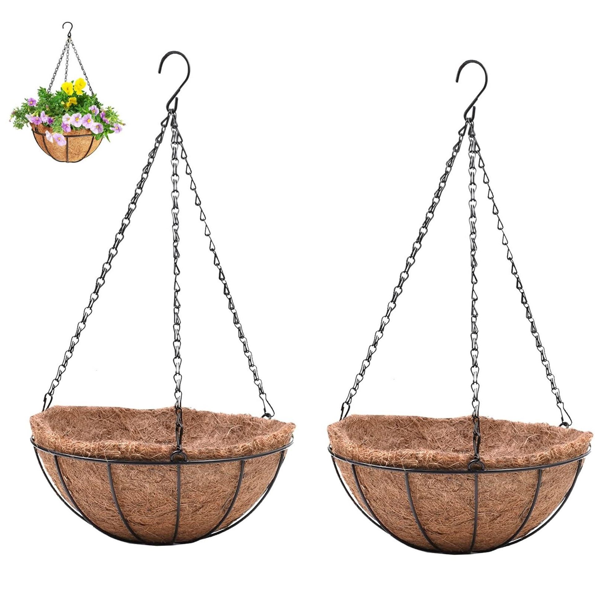 10 Inch Hanging Coir Basket with Metal Chain - Perfect for Indoor & Outdoor Floral Displays (2 Pack)
