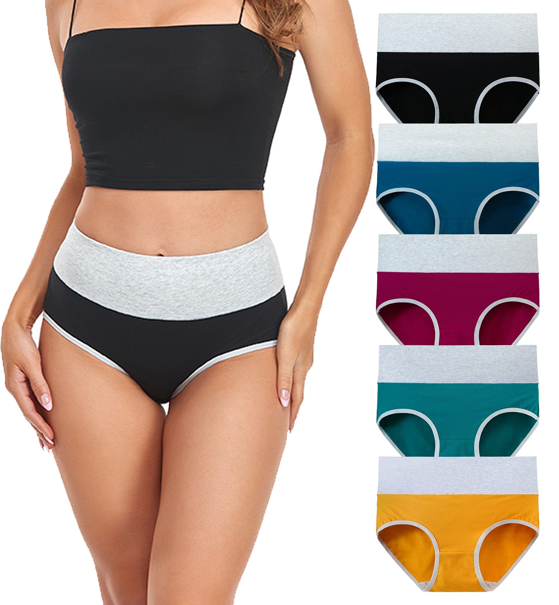 High Waist Cotton Postpartum Underwear for Women UK20 - Tummy Control Full Briefs in Black, Green, Blue, Purple Red, Yellow