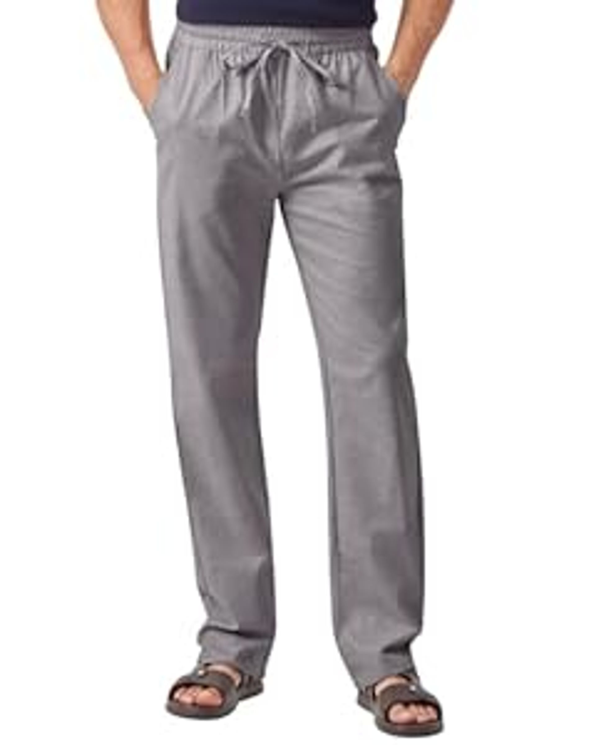 Men's Linen Trousers Extra Long Lightweight Summer Pants Drawstring Wide Leg Loose Fit for Beach - Grey M Extra Tall
