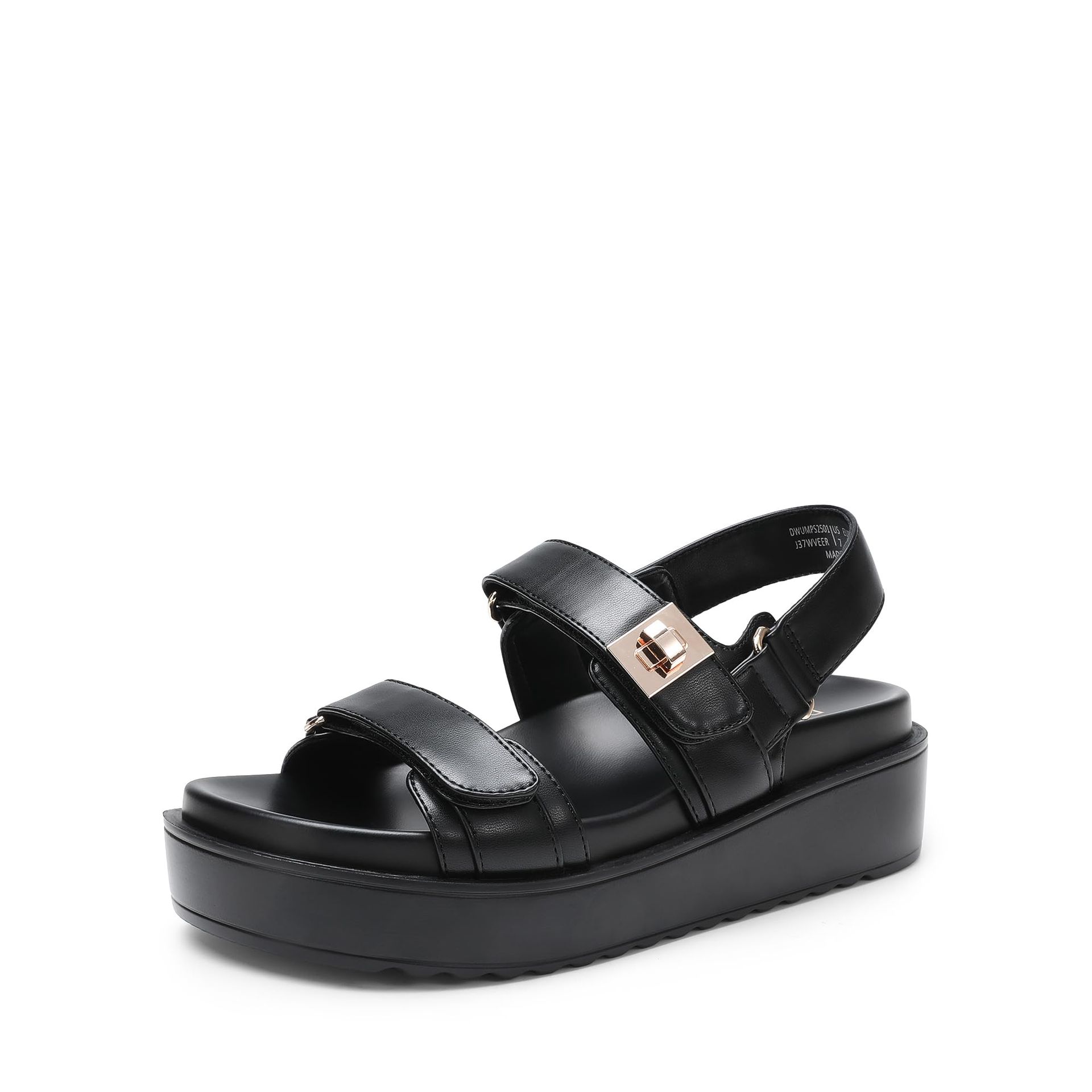 Women's Wedge Sandals Comfortable Platform Dress Shoes with Adjustable Straps and Arch Support - Black Pu UK 5