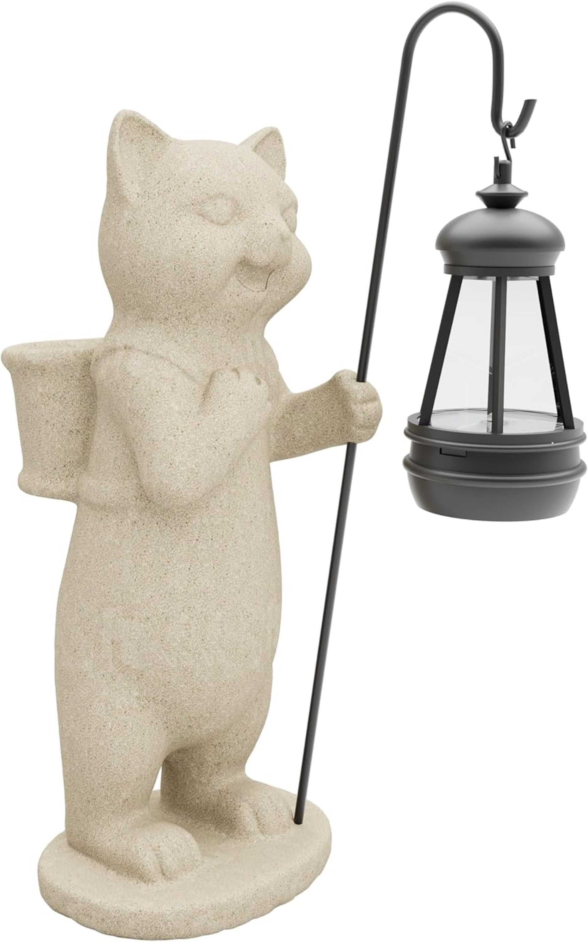 Solar Powered Garden Resin Statue Lights, 10 Inch Waterproof Outdoor Animal Cute Cat Figurine Lights, Suitable for Patios, Balconies, Lawns, Courtyards, Etc (Basket) [Energy Class A]