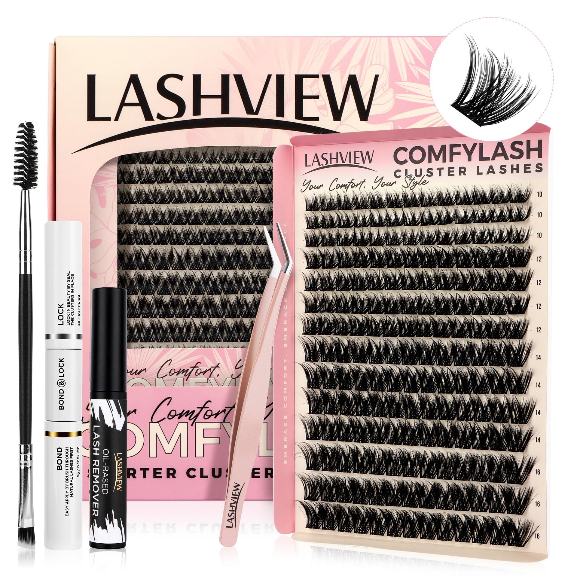 DIY Lash Extension Kit - 182pcs Cluster Lashes with Bond, Seal, Glue Remover & Applicator