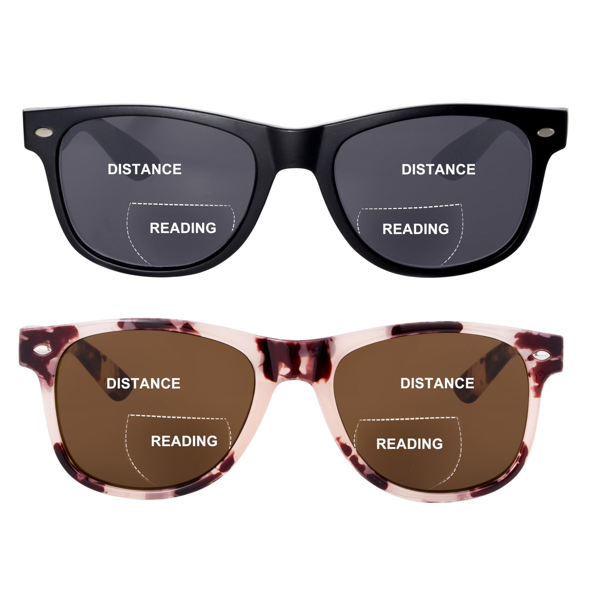 Classic Retro Bifocal Reading Sunglasses for Women, 2 Pack, UV400 Protection, Black/Pink Tortoise, Magnification 1.50