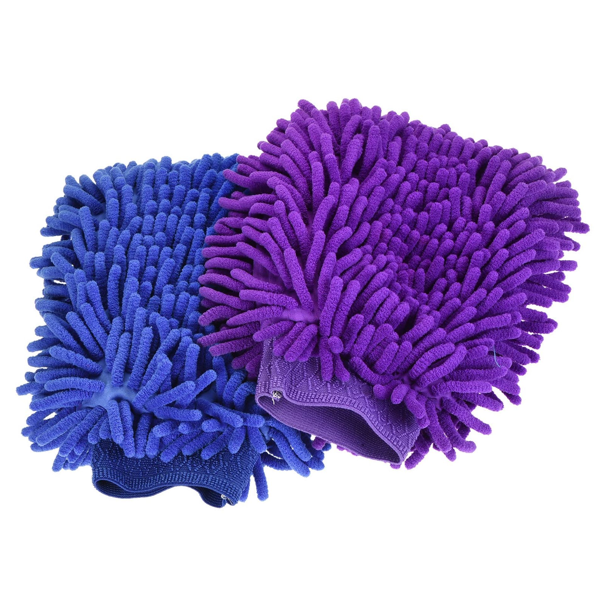 Microfiber Chenille Wash Mittens Double Sided Dusting Gloves, Dark Blue & Purple Set