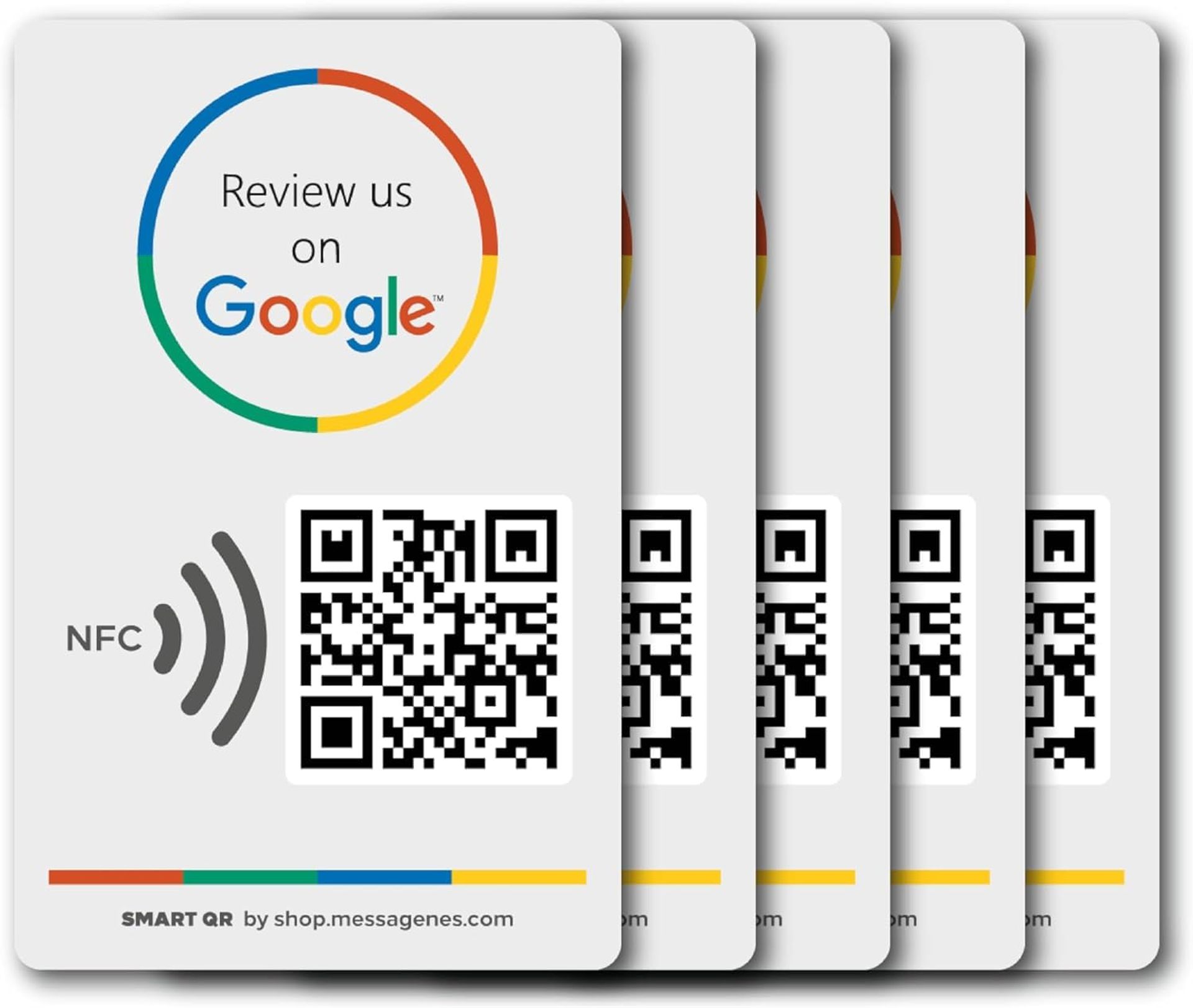 Reusable NFC Review Stickers for Google & Business Feedback Collection | 5-Pack Contactless QR Tap Compatible with iPhone & Android - 12 x 8 Cm 5 Stickers