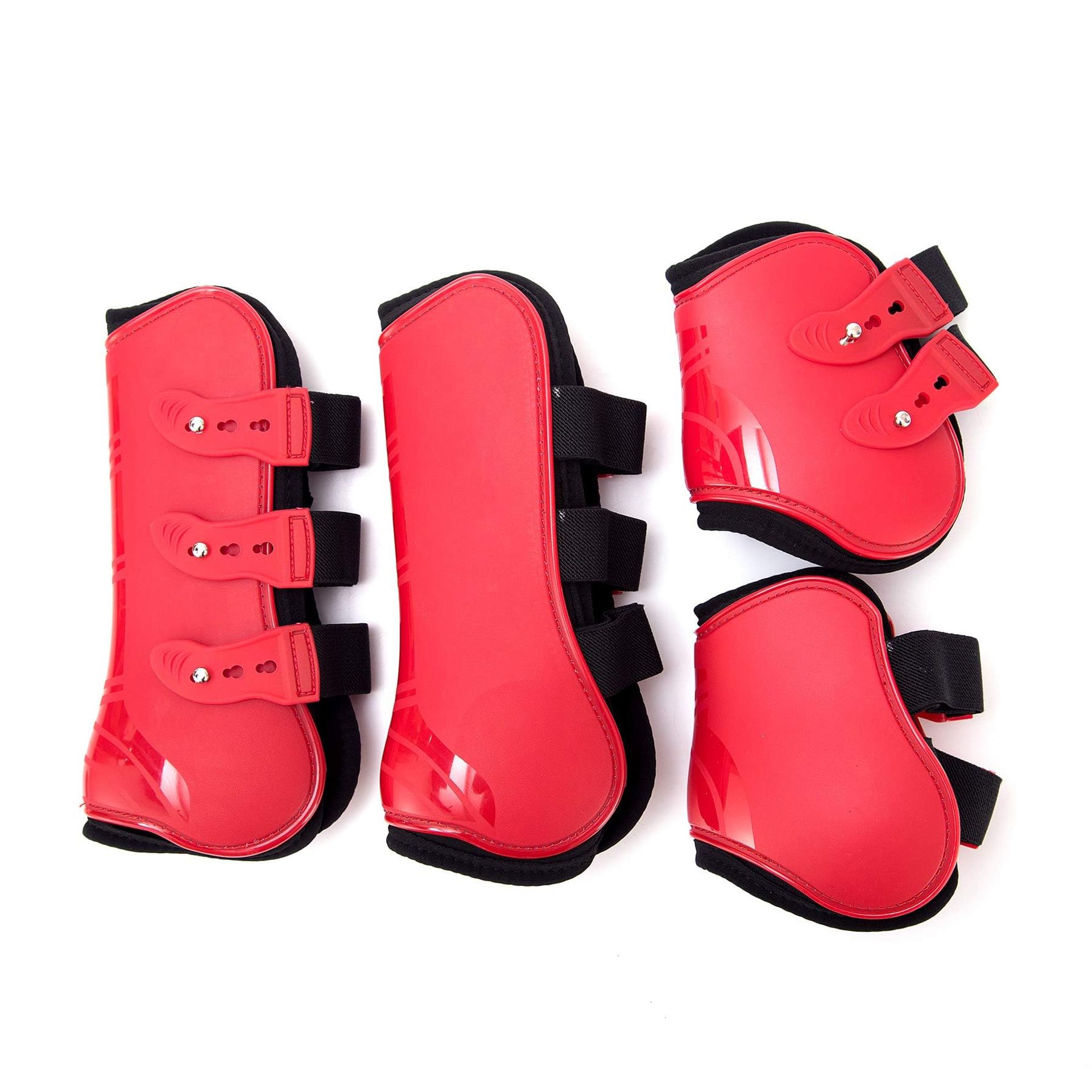 Horse Tendon and Fetlock Boot Set 4pcs PU Shell Neoprene with Button Fastening - Red M