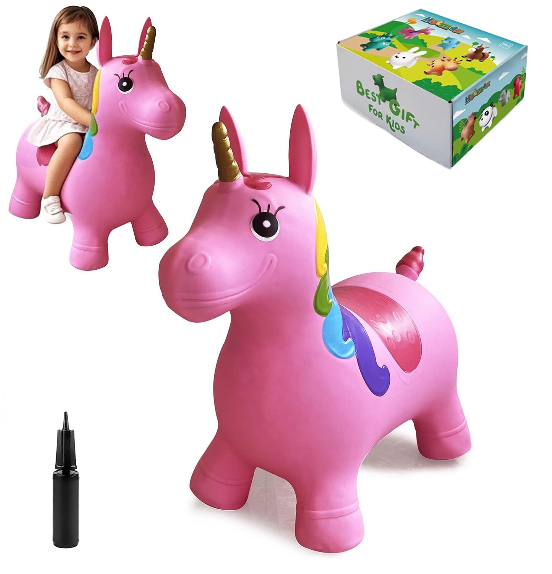 Inflatable Bouncy Unicorn Hopper Ride-On Toy for Toddlers & Kids Birthday Gift - Pink Unicorn