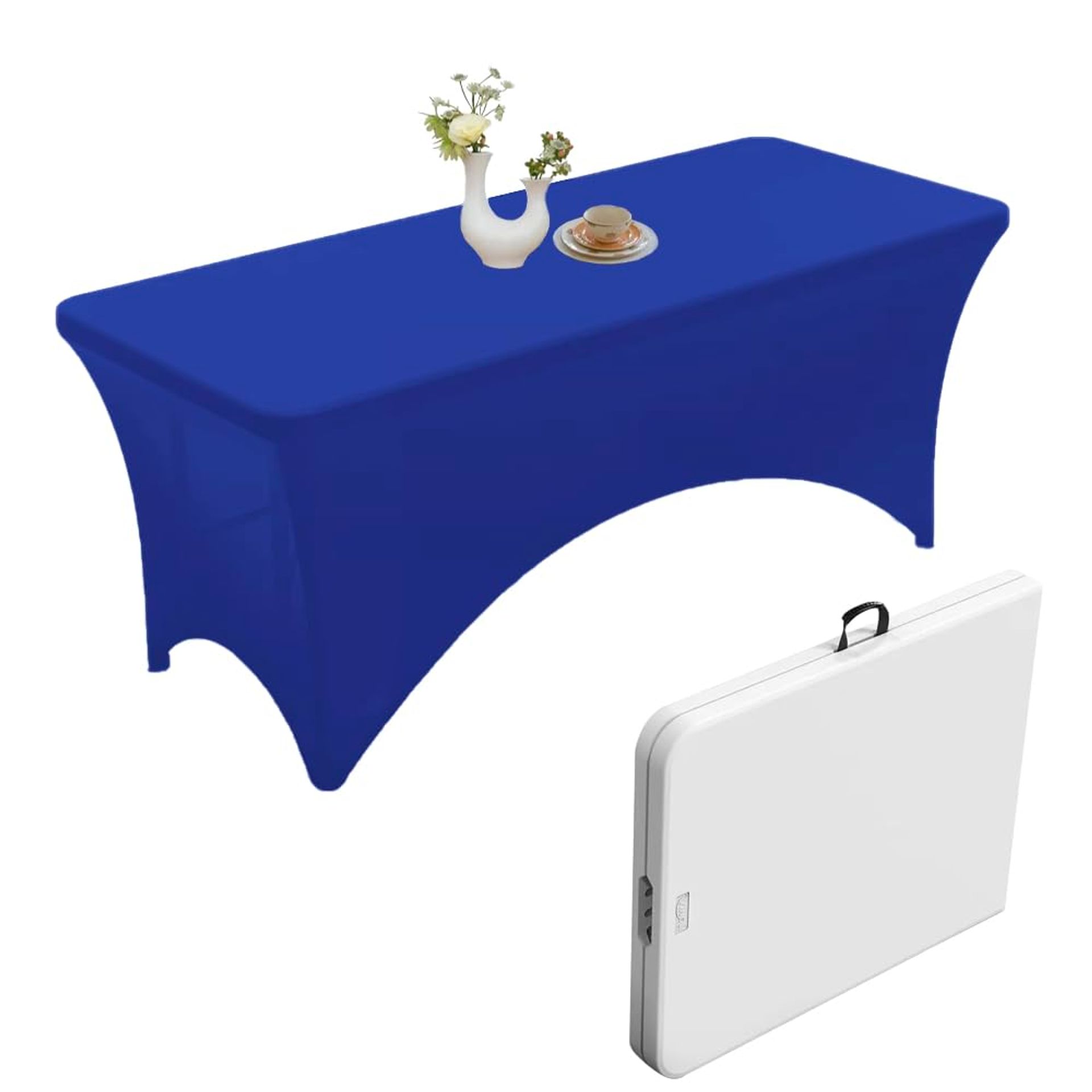 Royal Blue Elastic Tablecloth for 6ft Rectangle Tables - Heavy-Duty Spandex, Wrinkle-Resistant