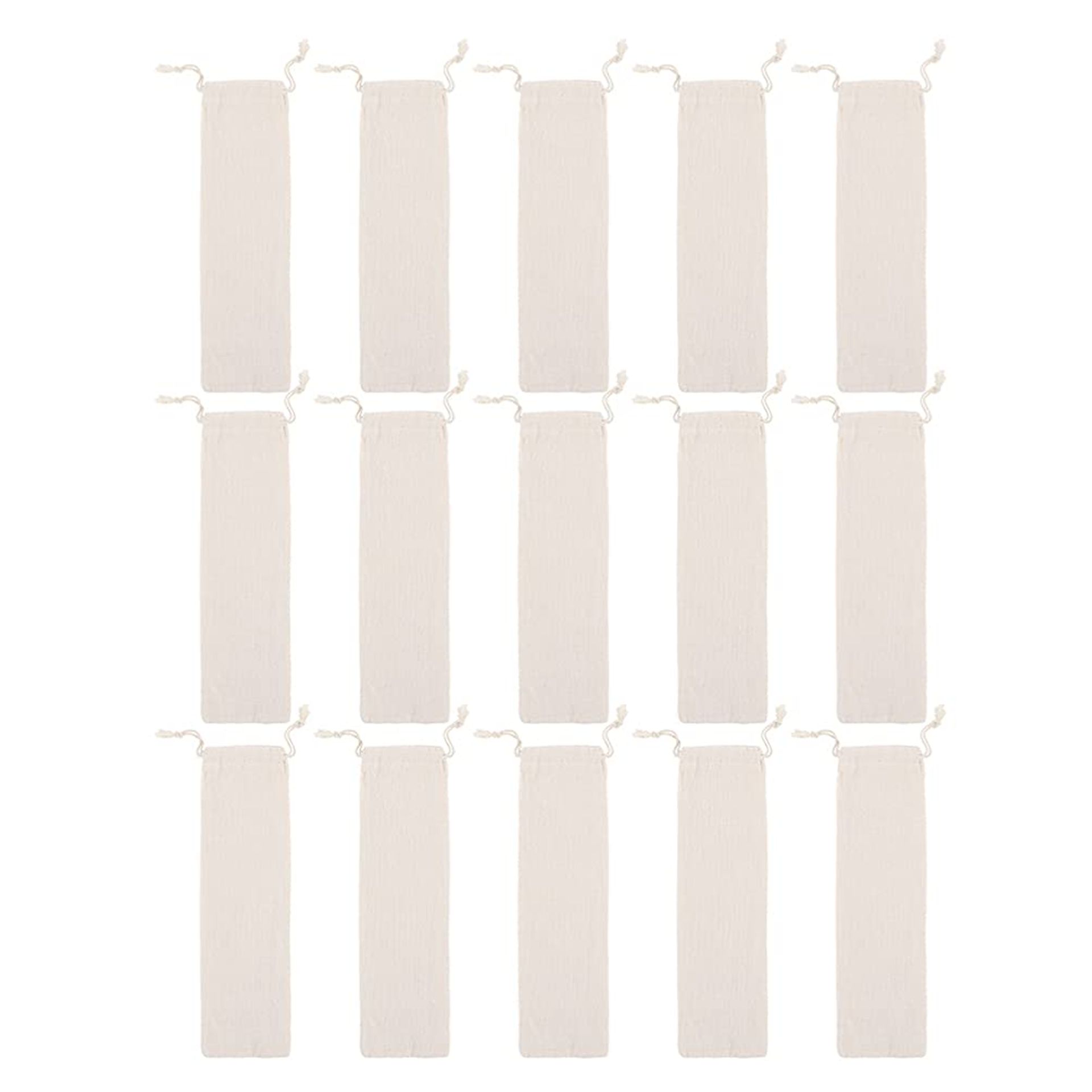15Pcs Reusable Cotton Linen Drawstring Pouch for Cutlery & Straws, Eco-Friendly Storage Bags - Beige 8cm x 25cm